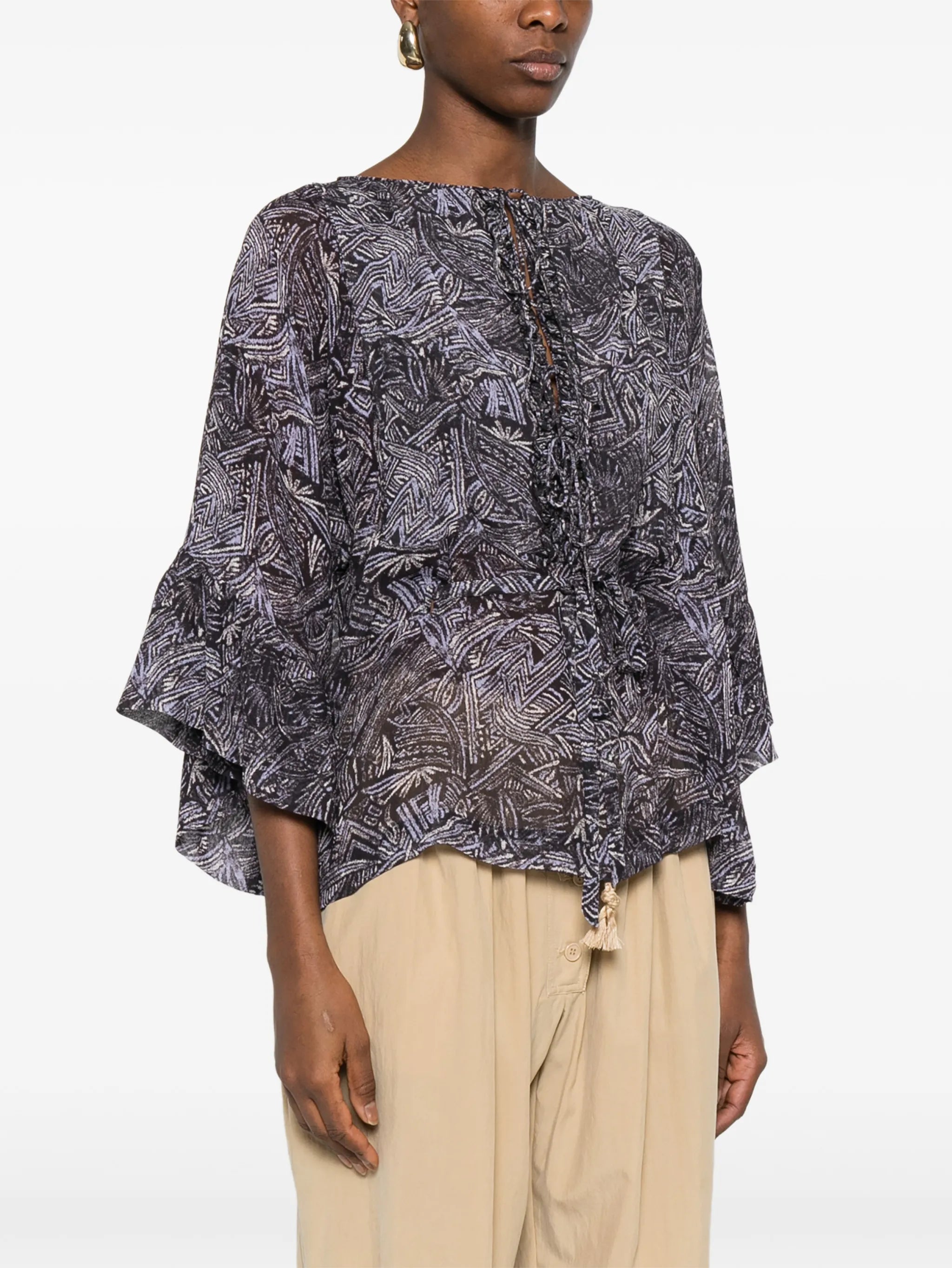 Tekia abstract-print ruffled shirt