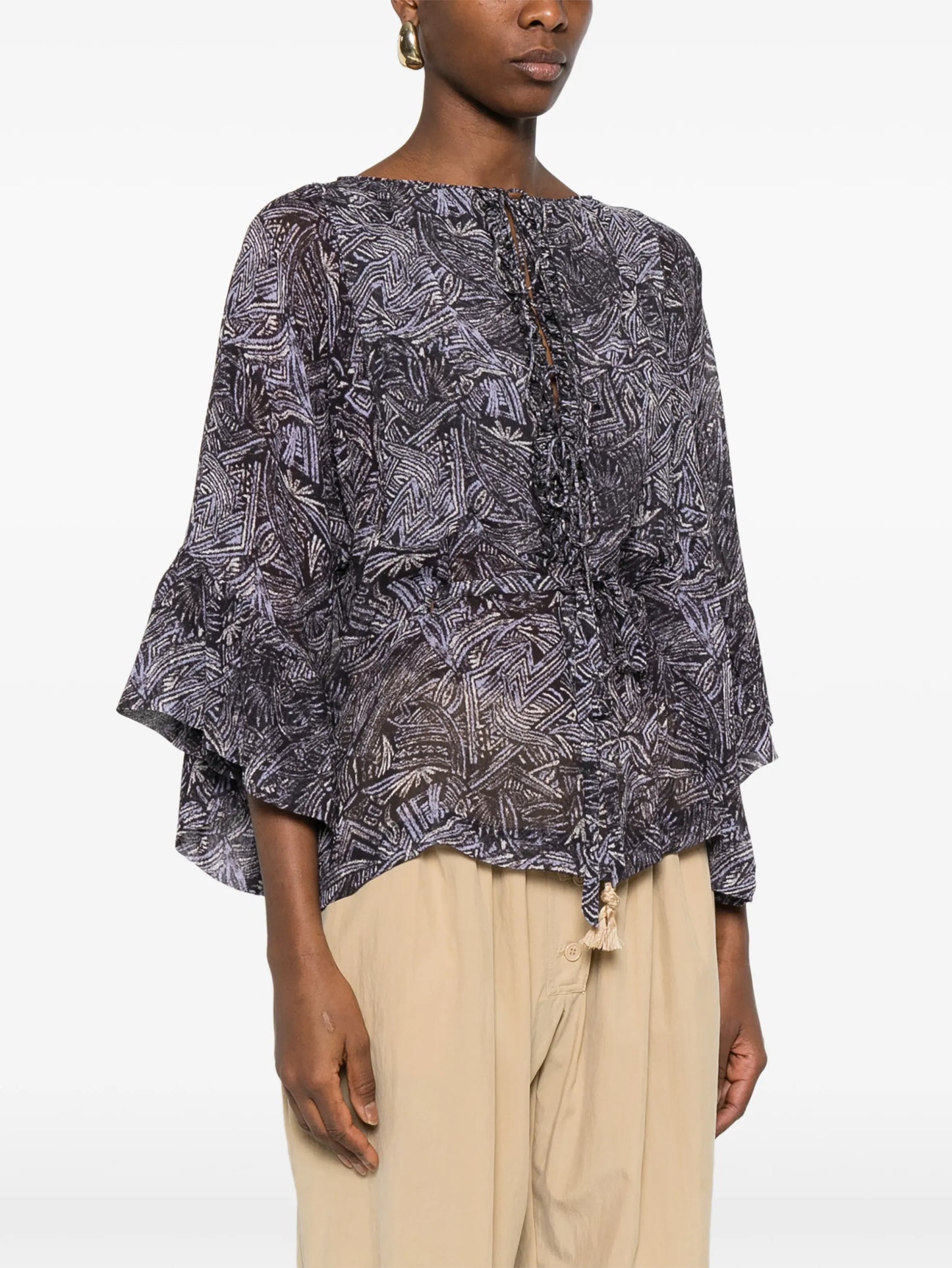 Tekia abstract-print ruffled shirt