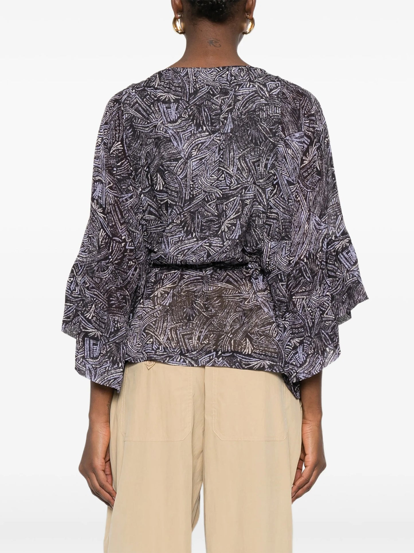 Tekia abstract-print ruffled shirt