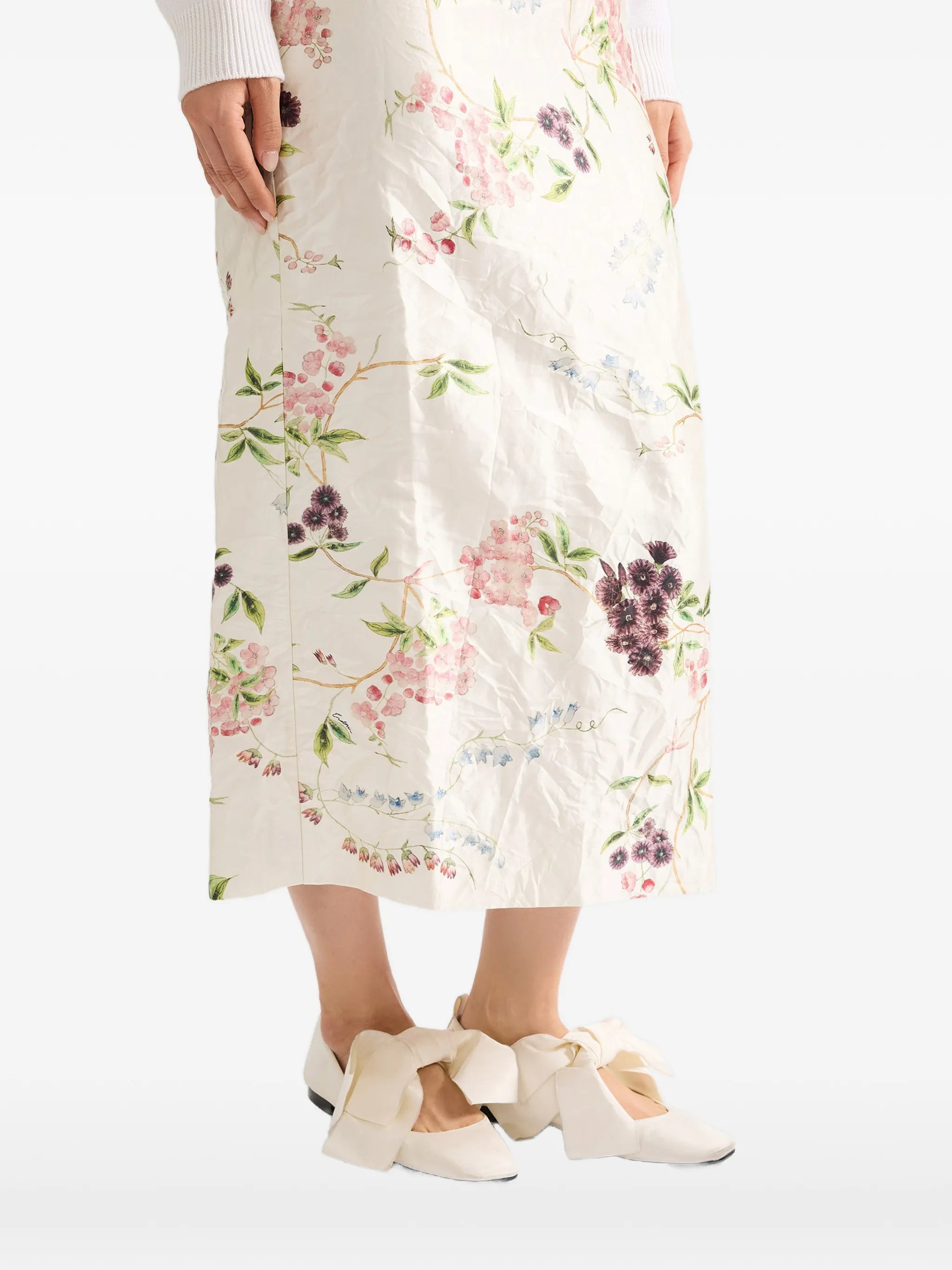 textured floral midi skirt