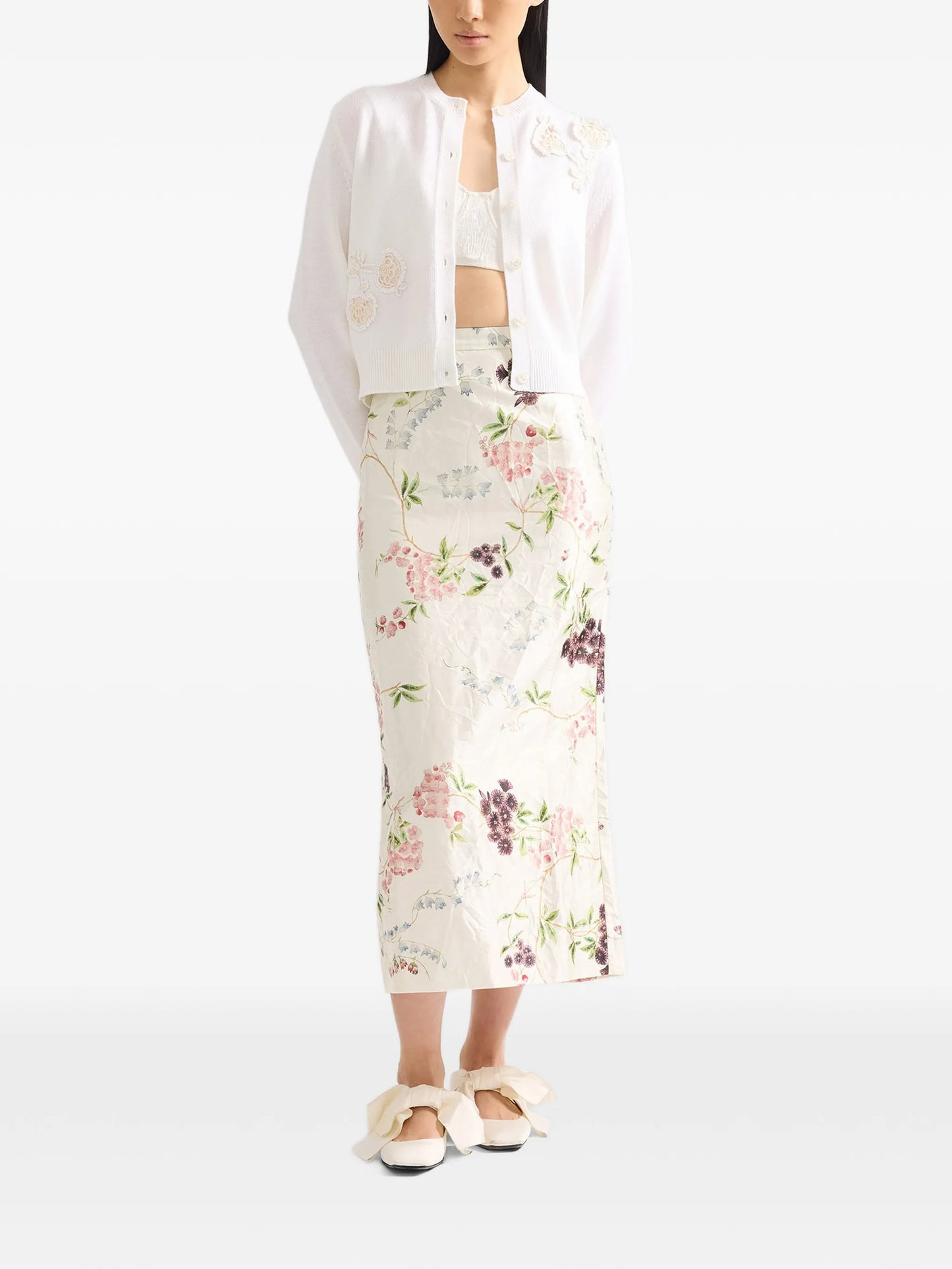 textured floral midi skirt