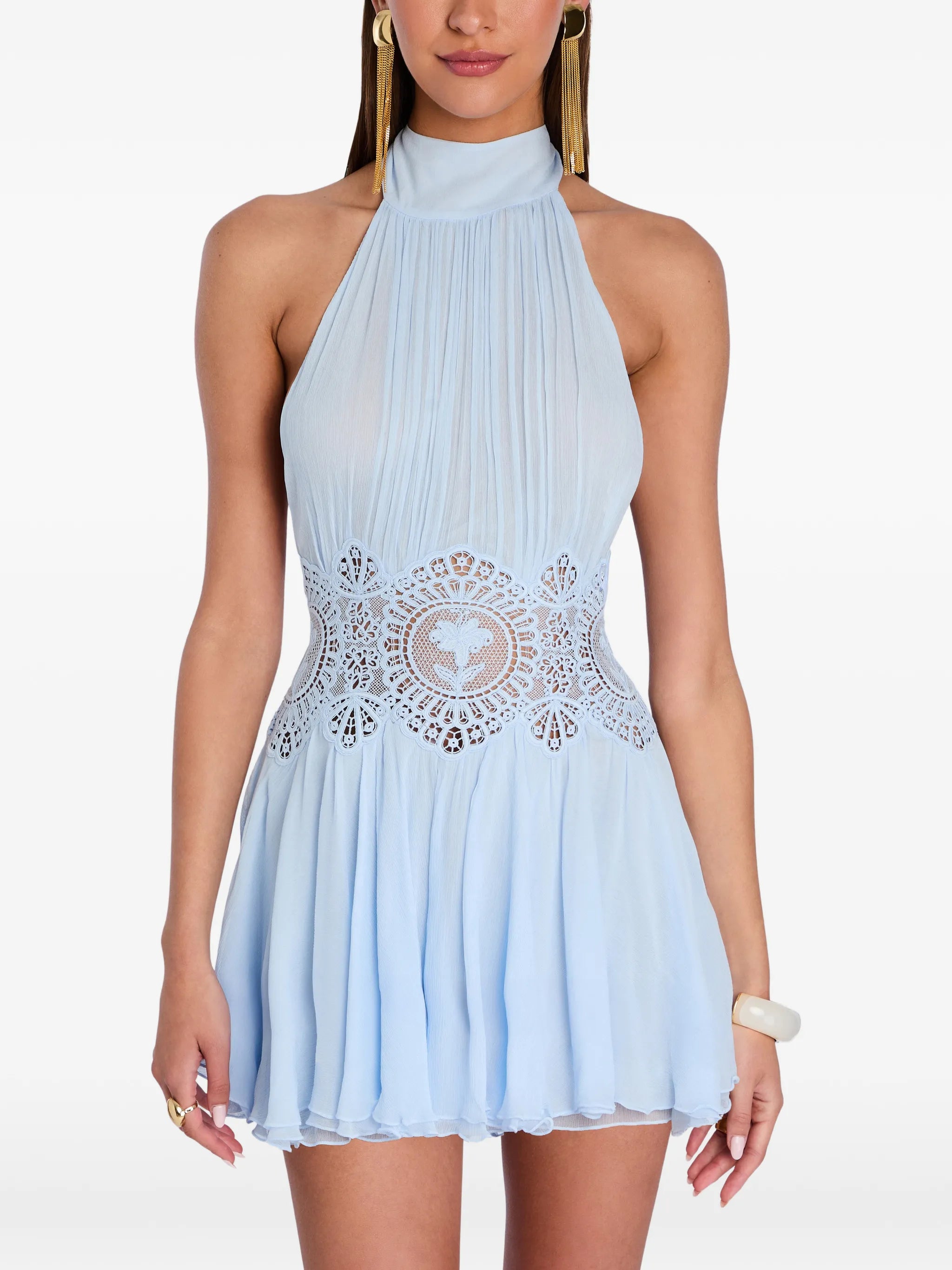 Nirvanna lace-panel pleated mini dress