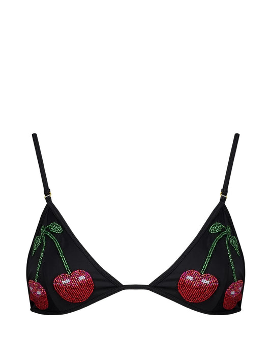 La Cerise bead-embellished bikini top