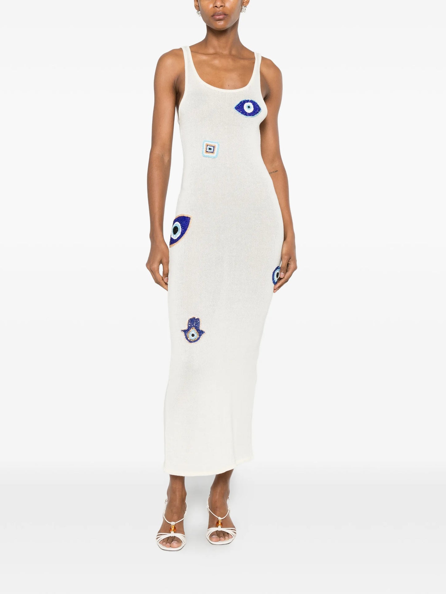 bead-embellished knit midi dress
