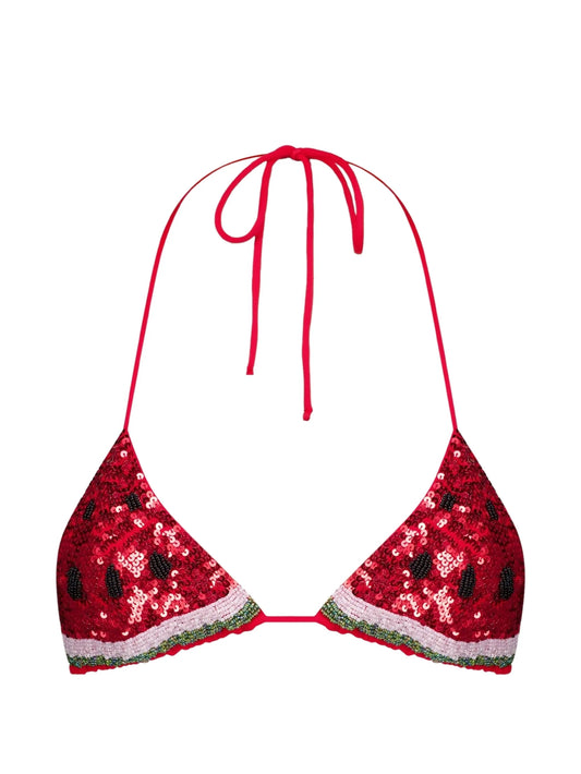 watermelon sequin-embellished bikini top