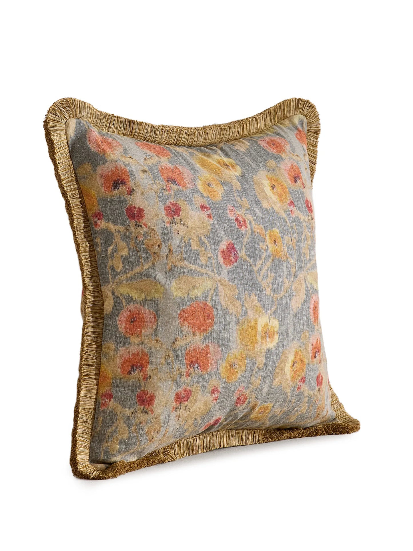 Halsey floral fringed cushion