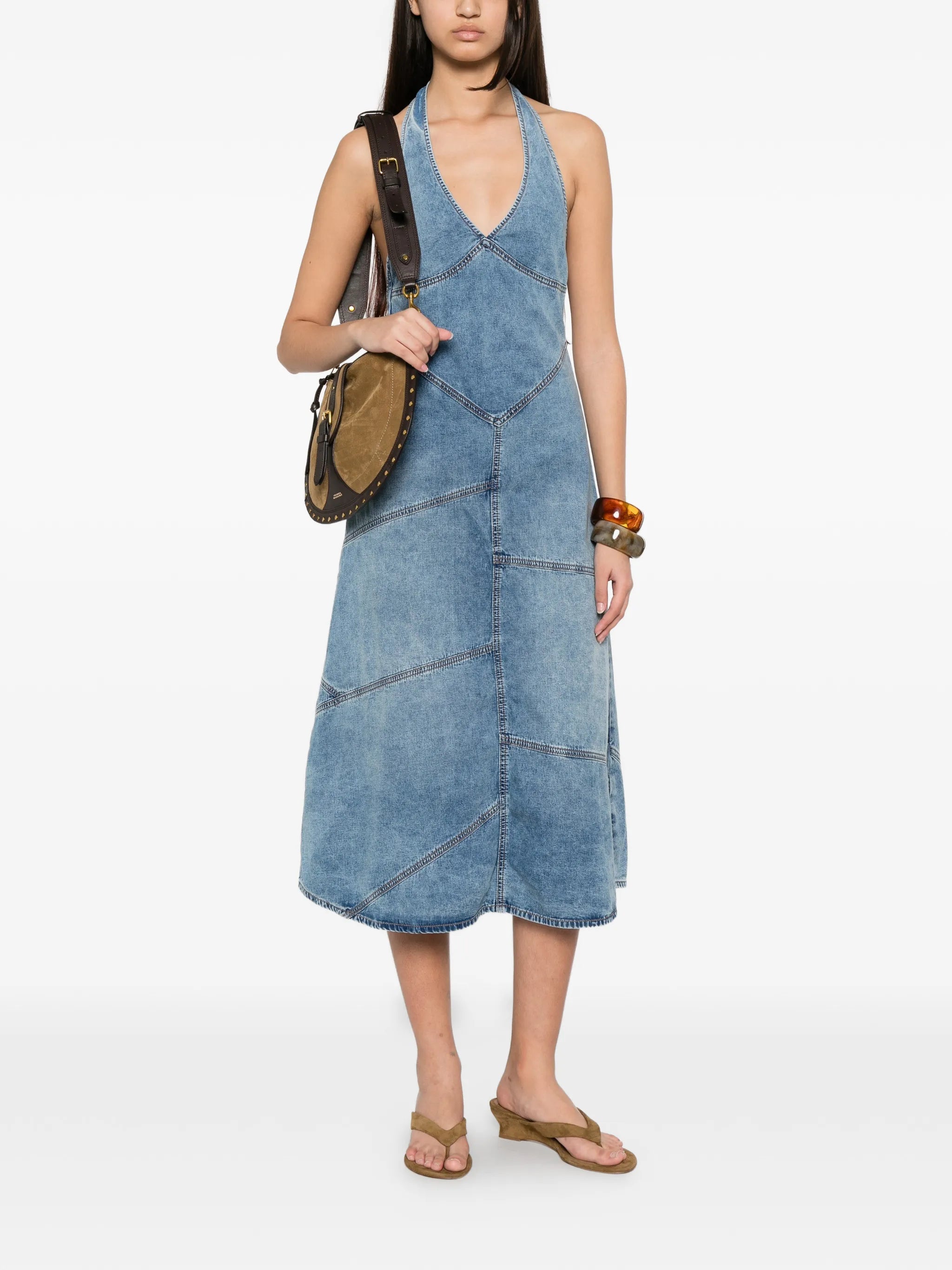 Delphi pieced halter midi dress