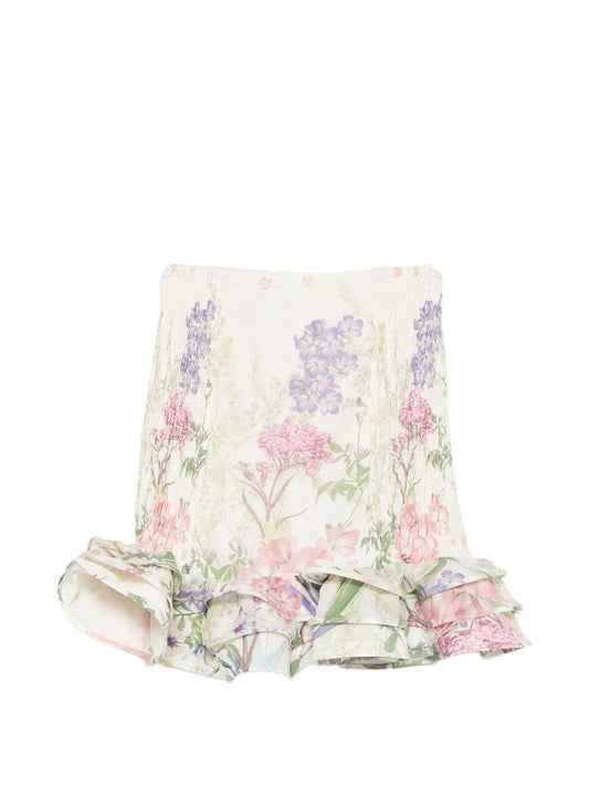Turma ruffled-hem floral mini skirt