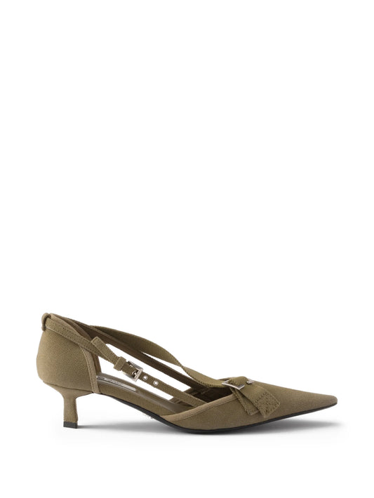 point-toe canvas heeled pumps