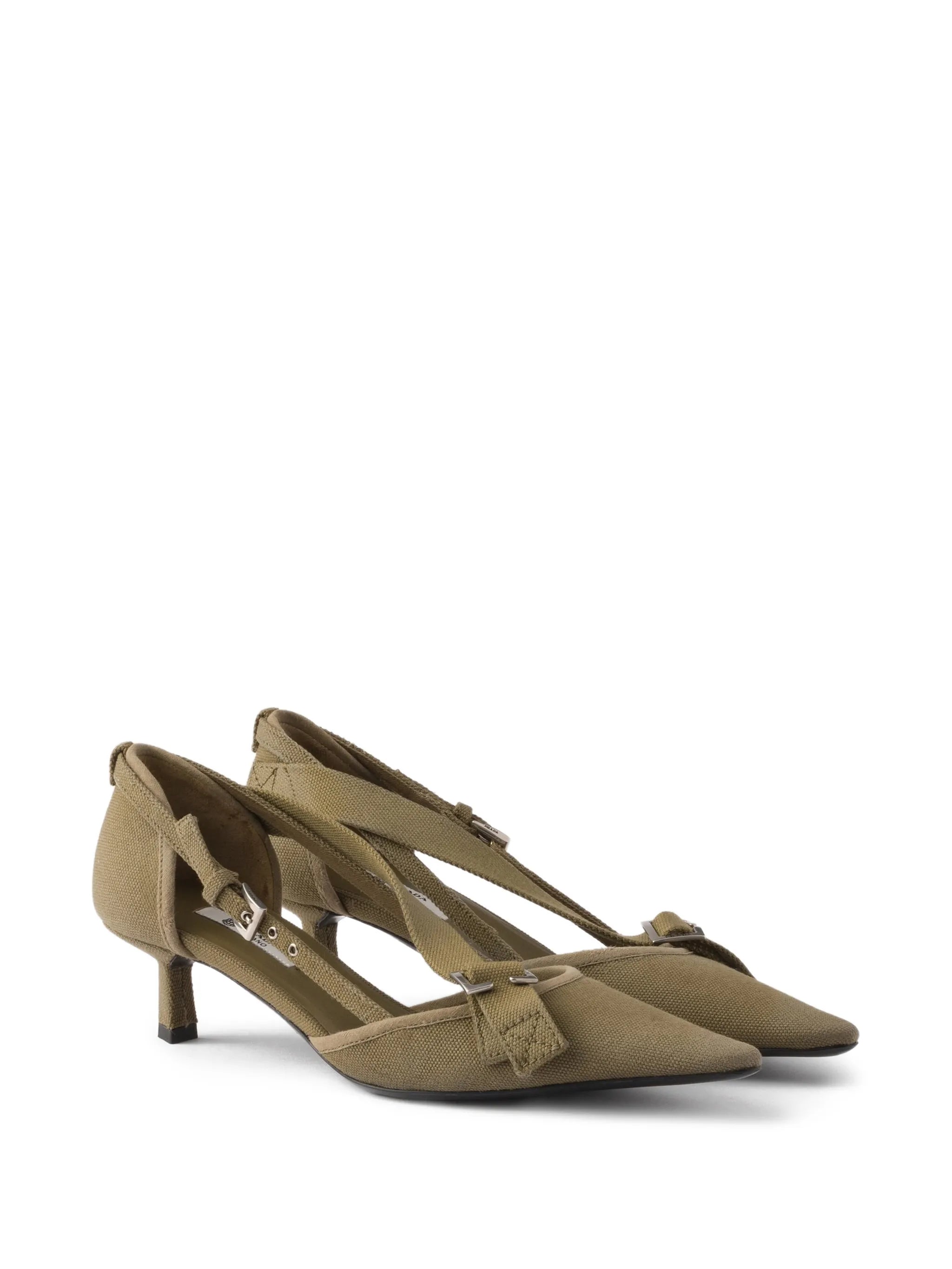 point-toe canvas heeled pumps