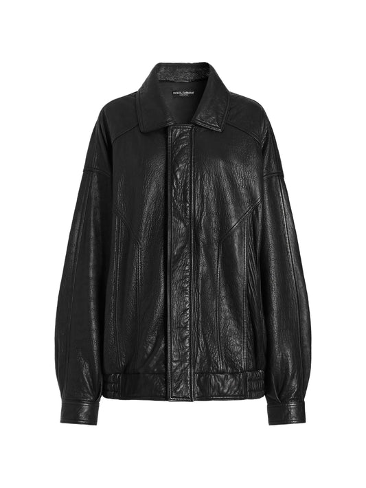 collar zip-fastening leather jacket