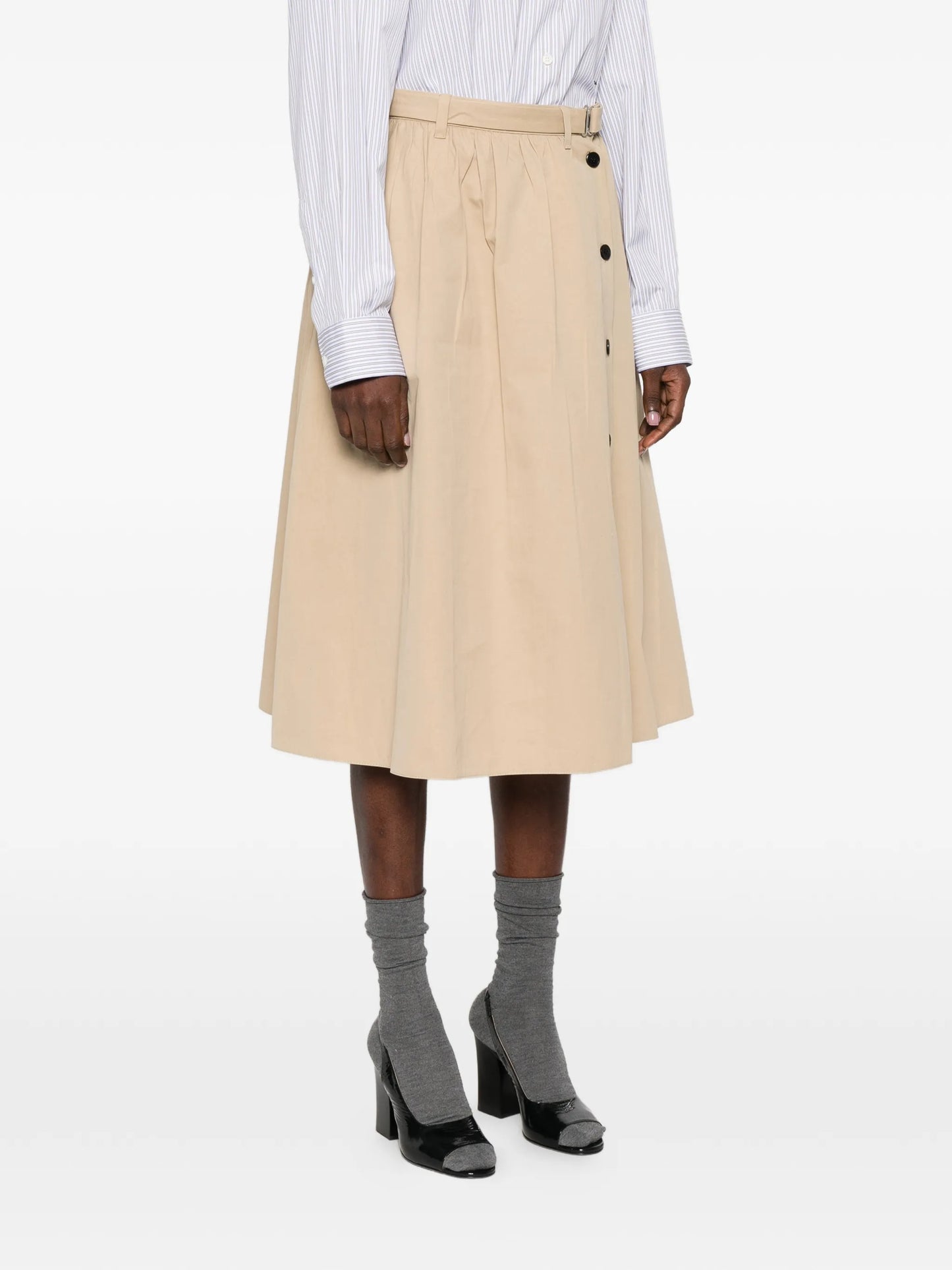 button belted midi skirt