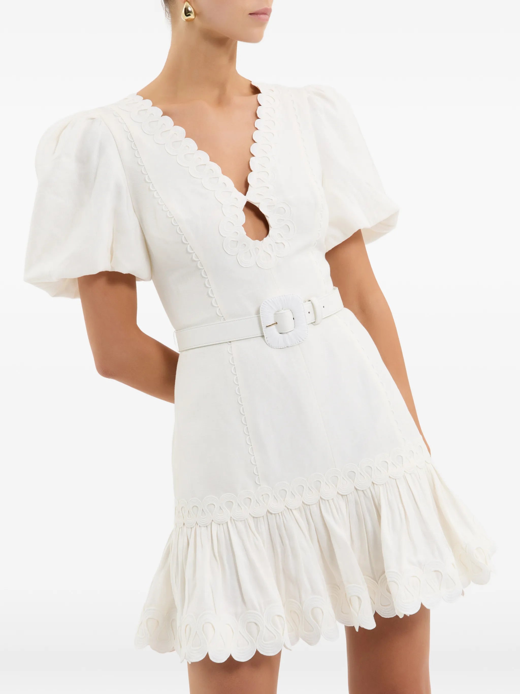 Kahlia puff-sleeve belted mini dress