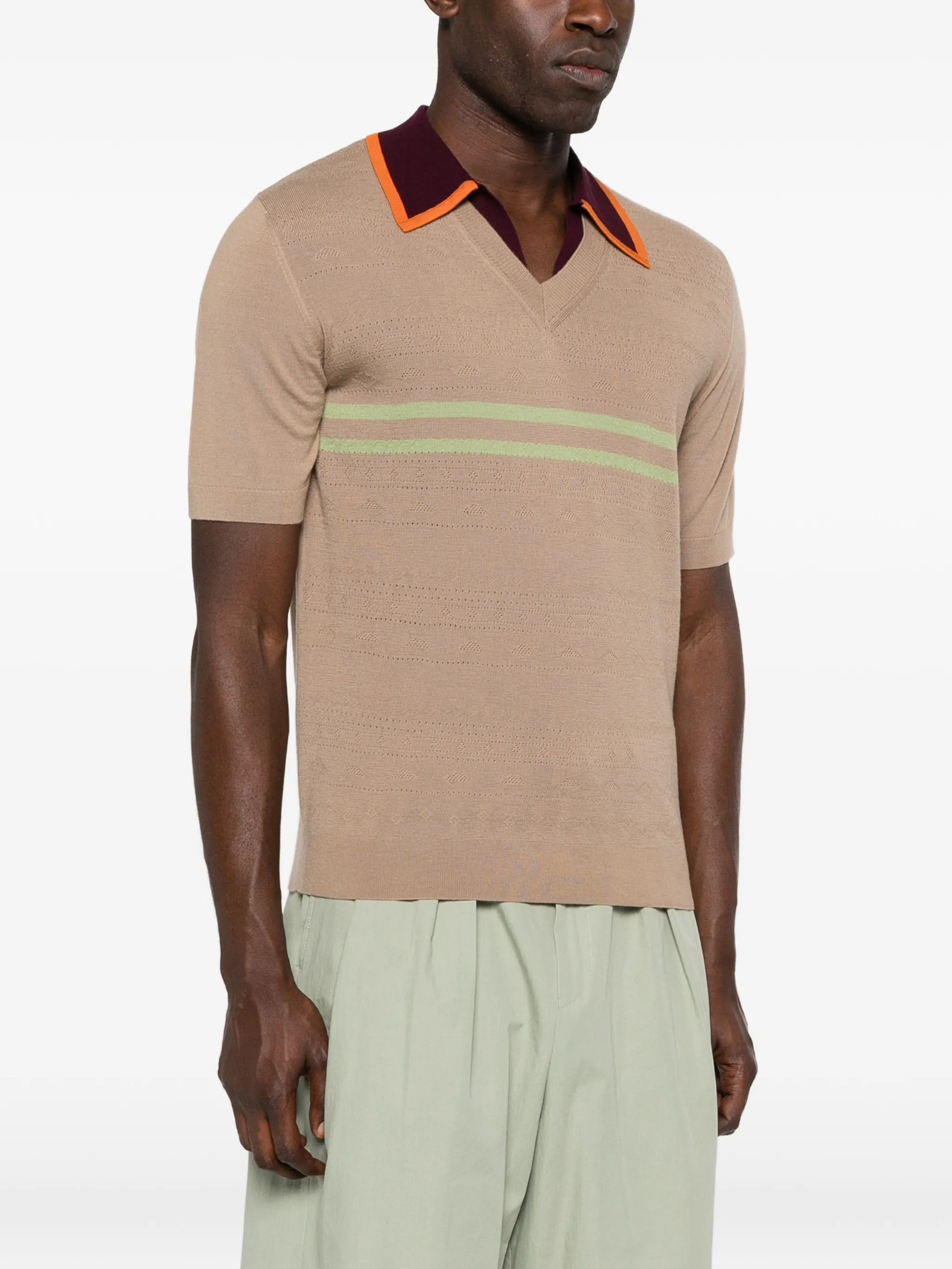 striped V-neck T-shirt