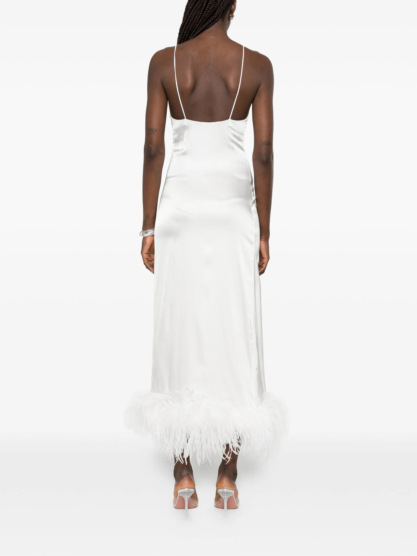 feather-trim midi dress