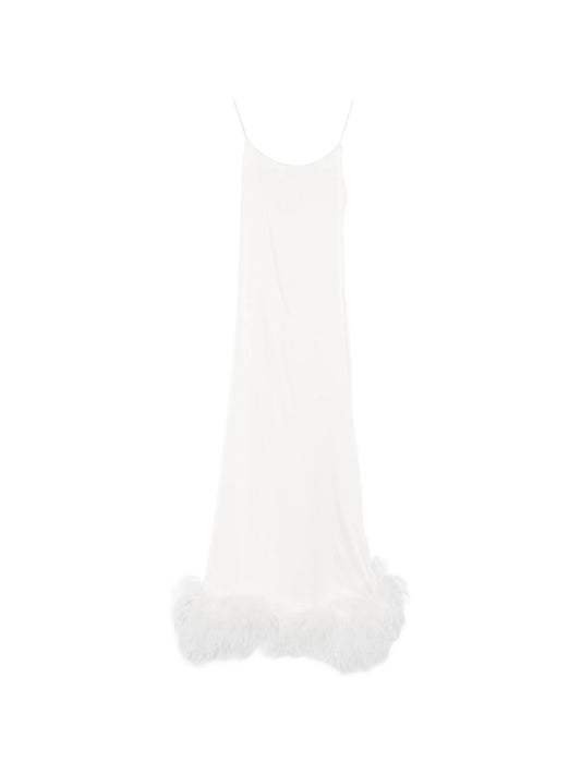 feather-trim midi dress