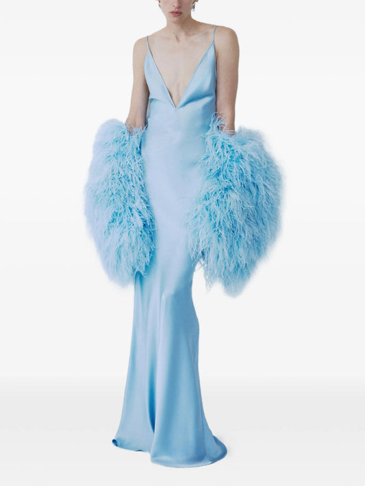 Claudie V-neck feather maxi dress