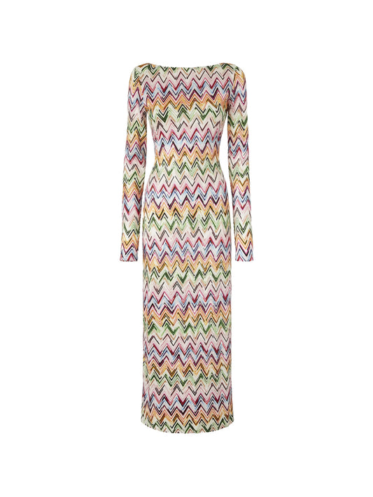 zigzag long-sleeve beach dress