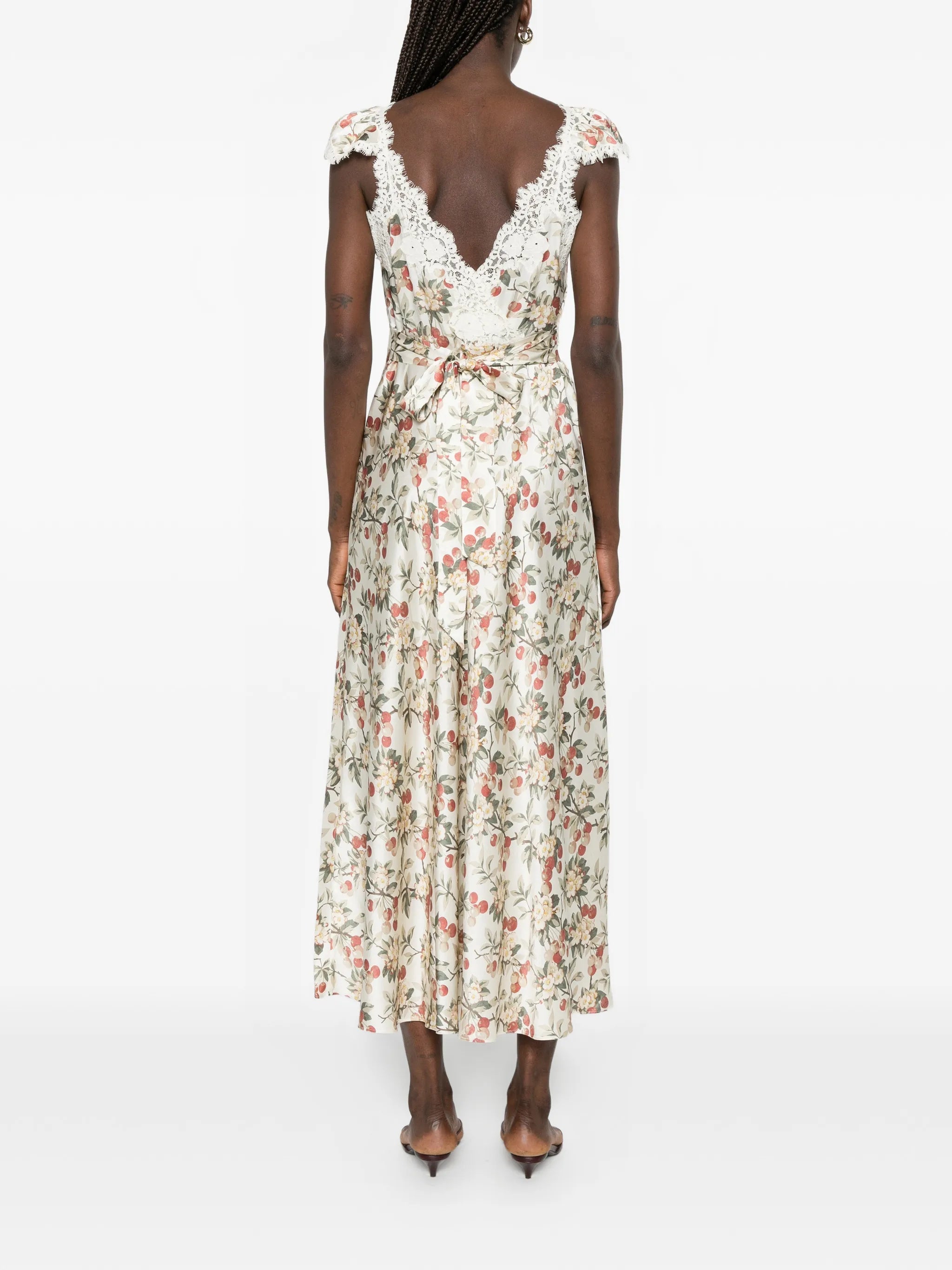 Fiona lace-trim floral-print midi dress
