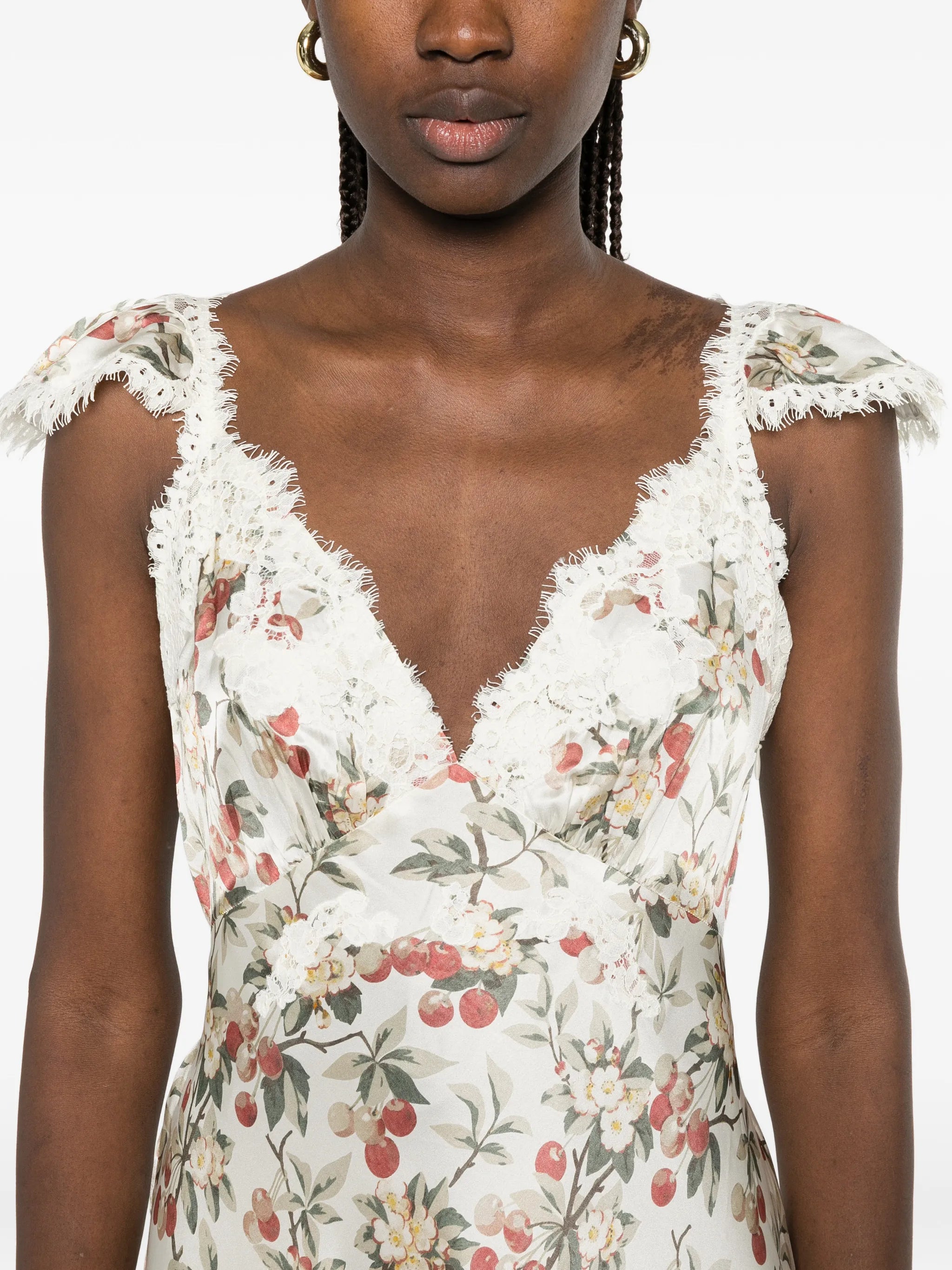 Fiona lace-trim floral-print midi dress