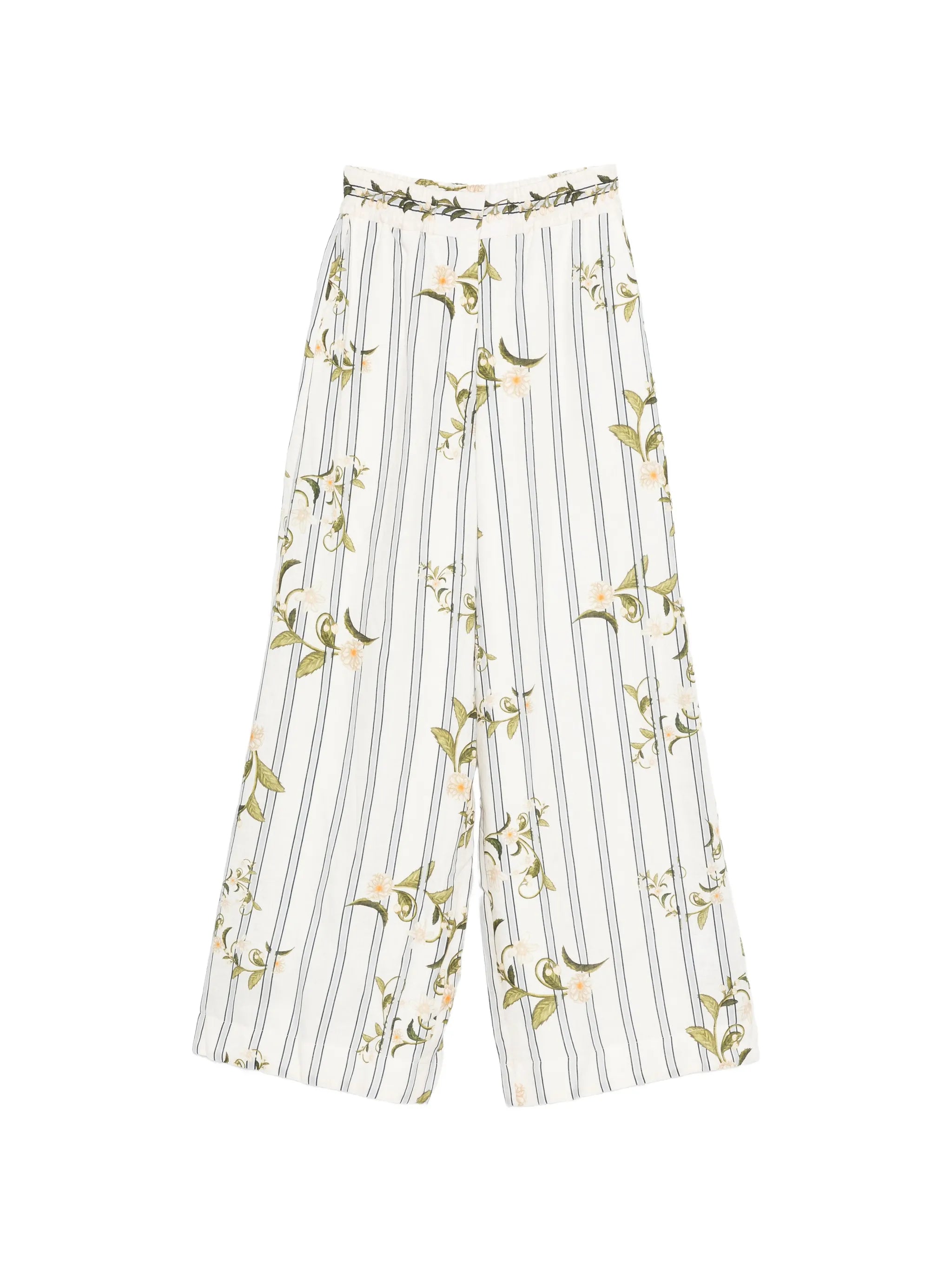 striped floral-print pants