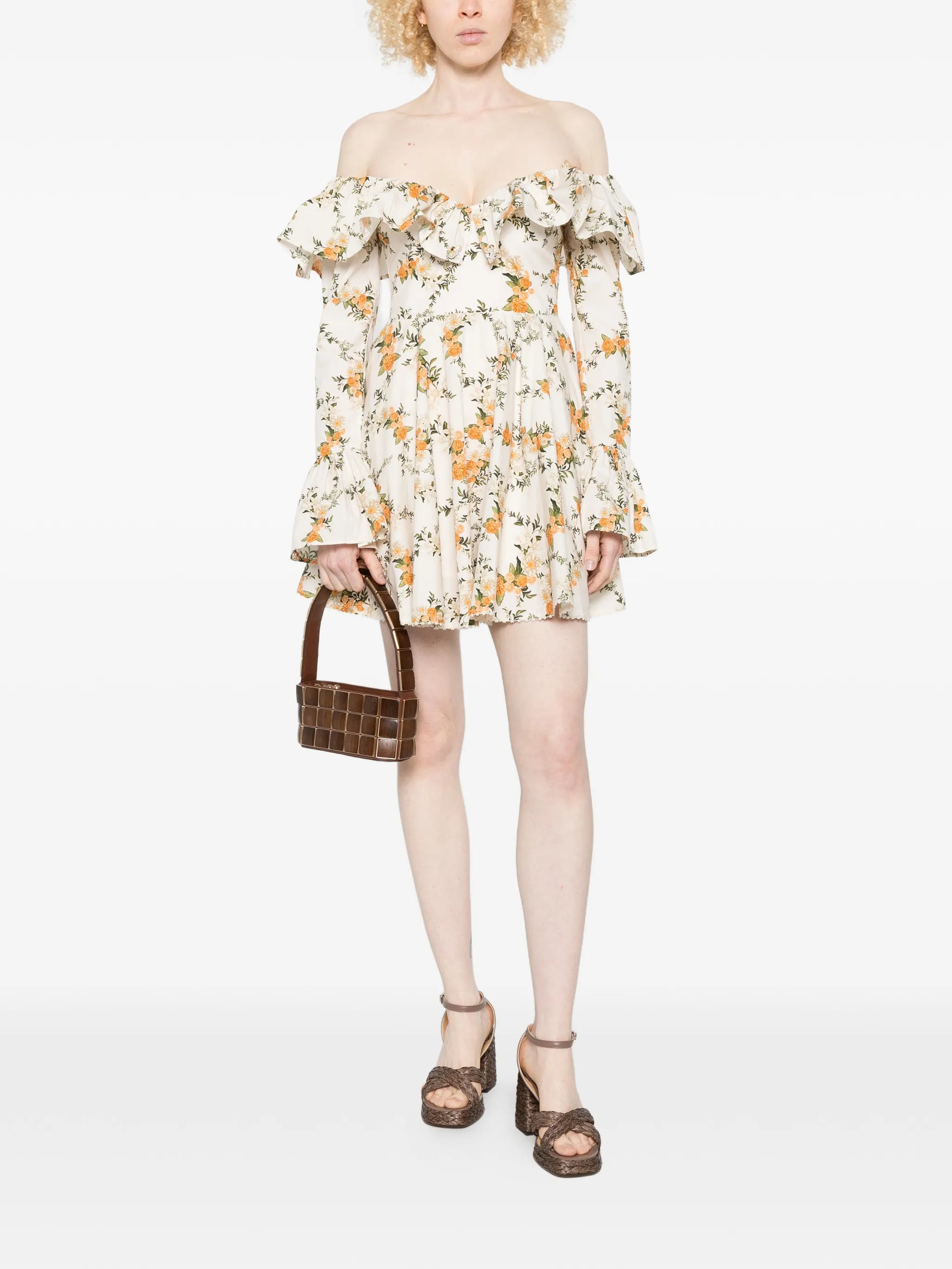 ruffled floral-print mini dress