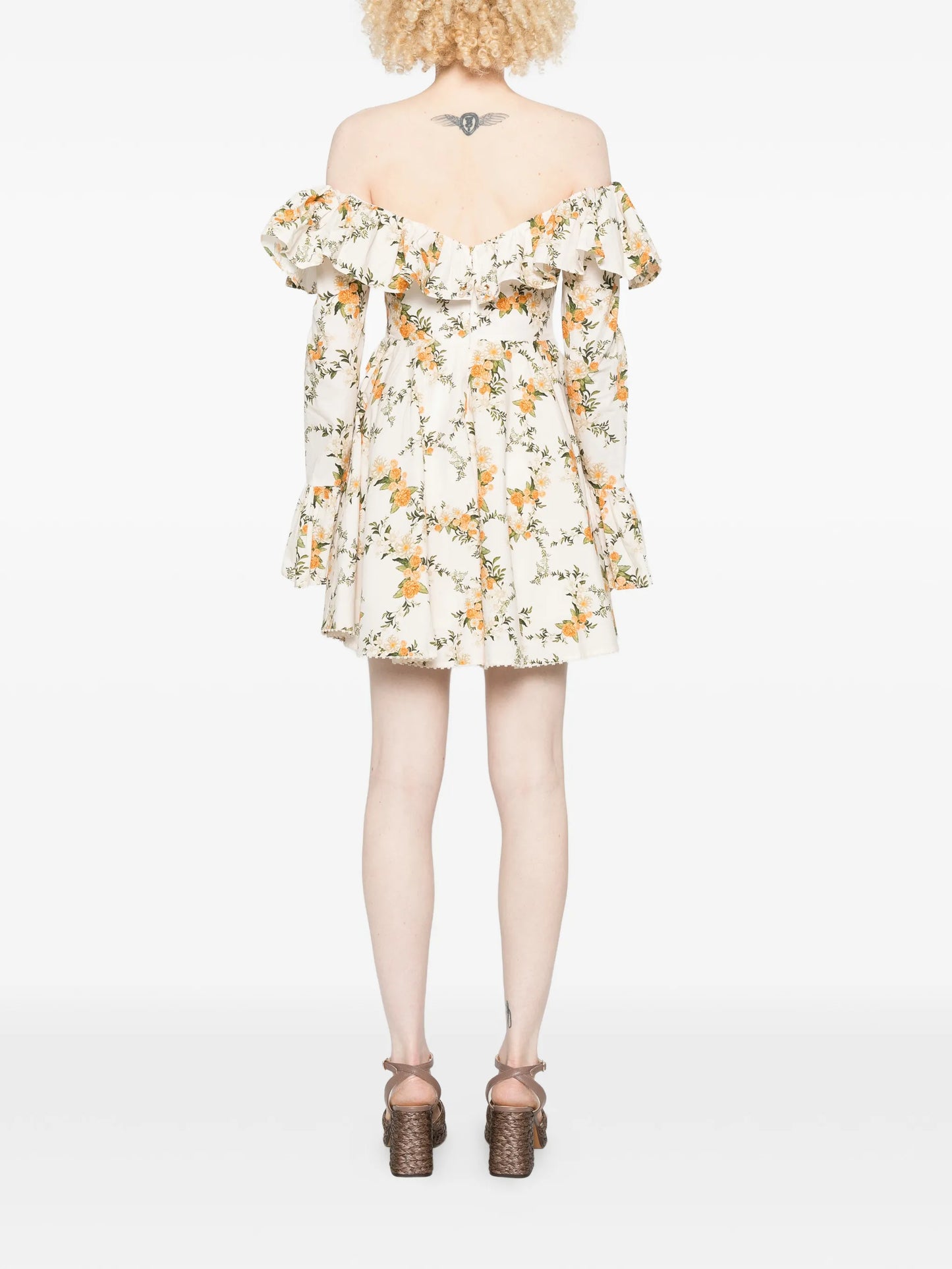 ruffled floral-print mini dress