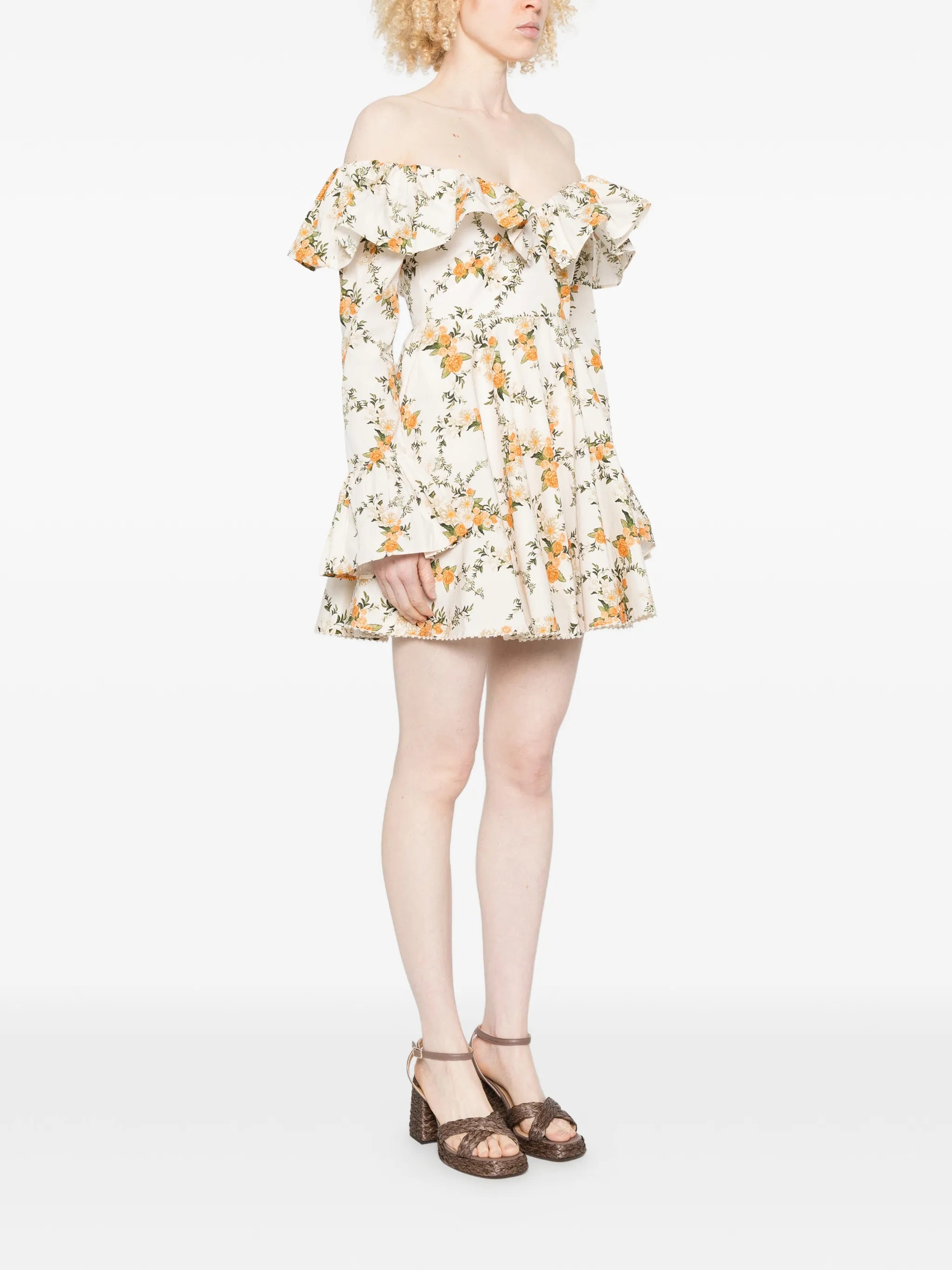 ruffled floral-print mini dress