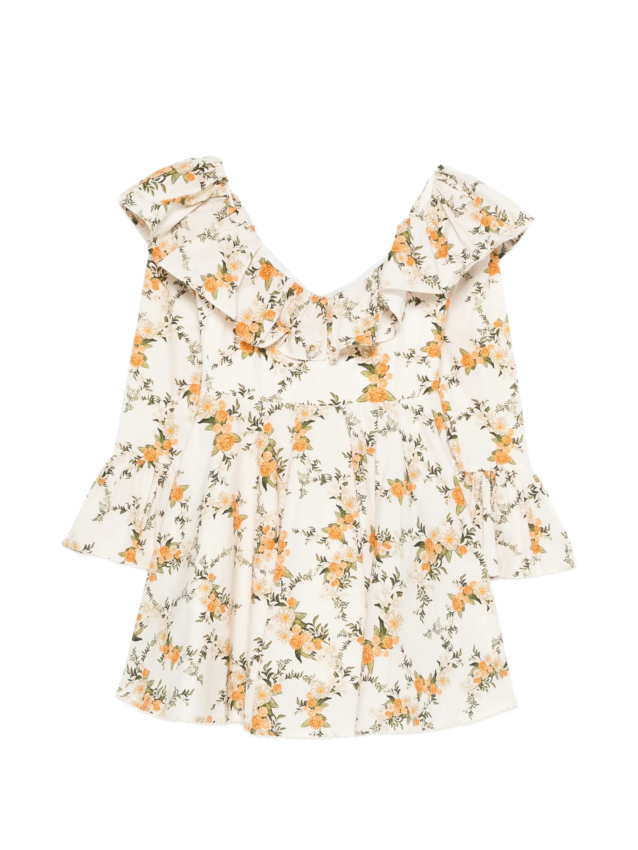 ruffled floral-print mini dress
