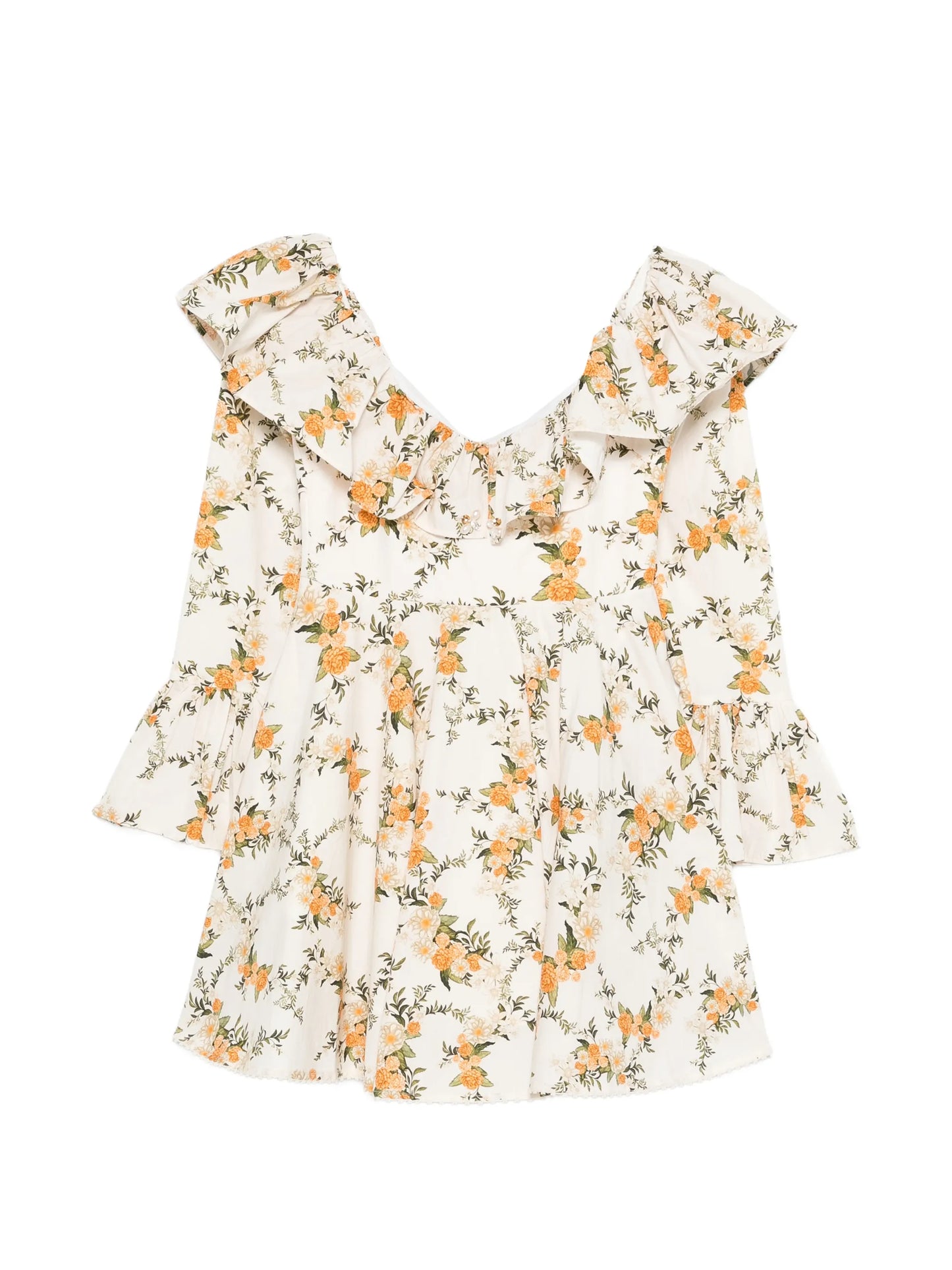 ruffled floral-print mini dress