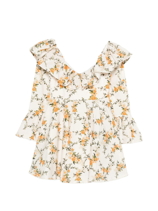 ruffled floral-print mini dress