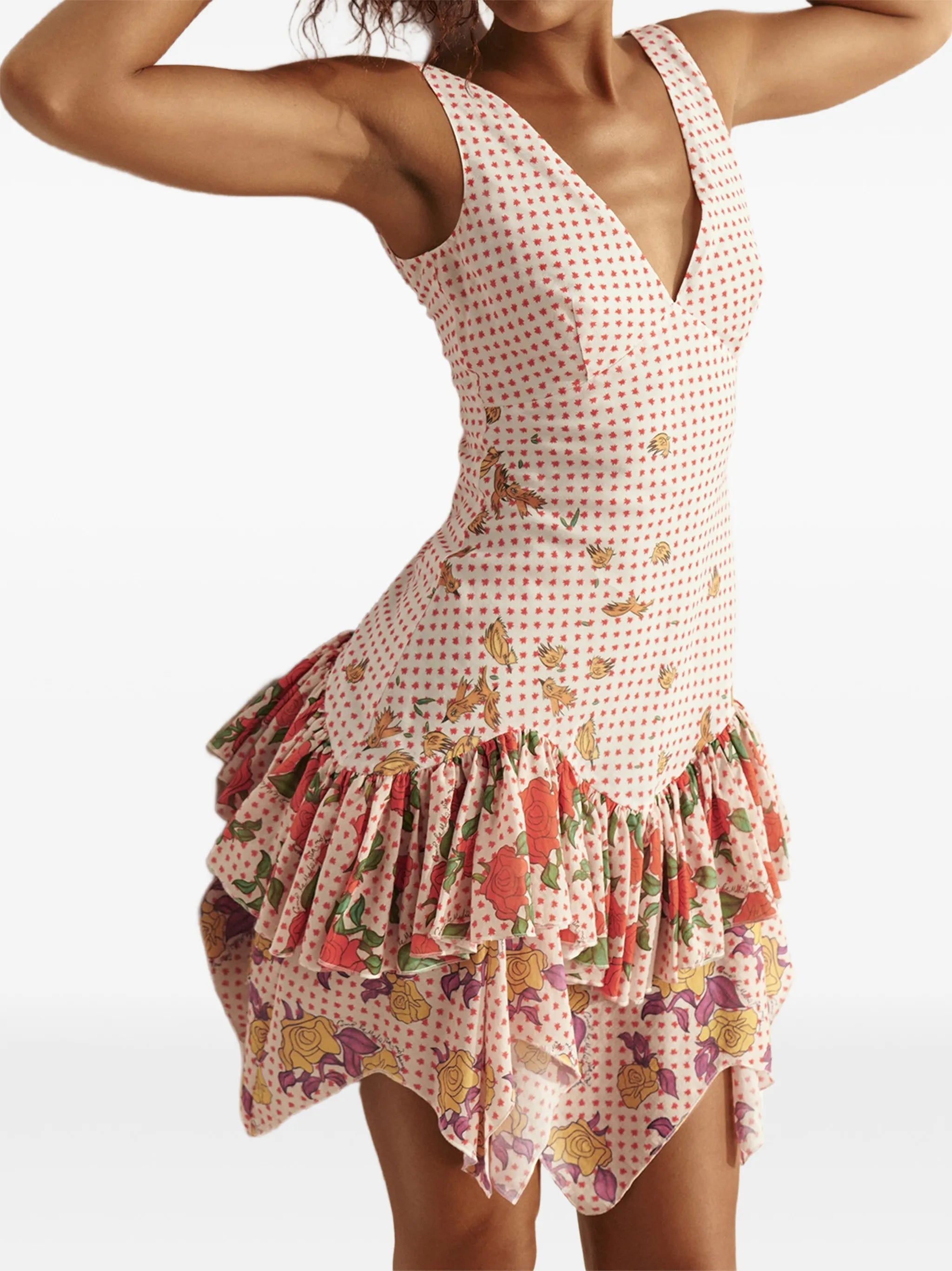 floral-print ruffled mini dress