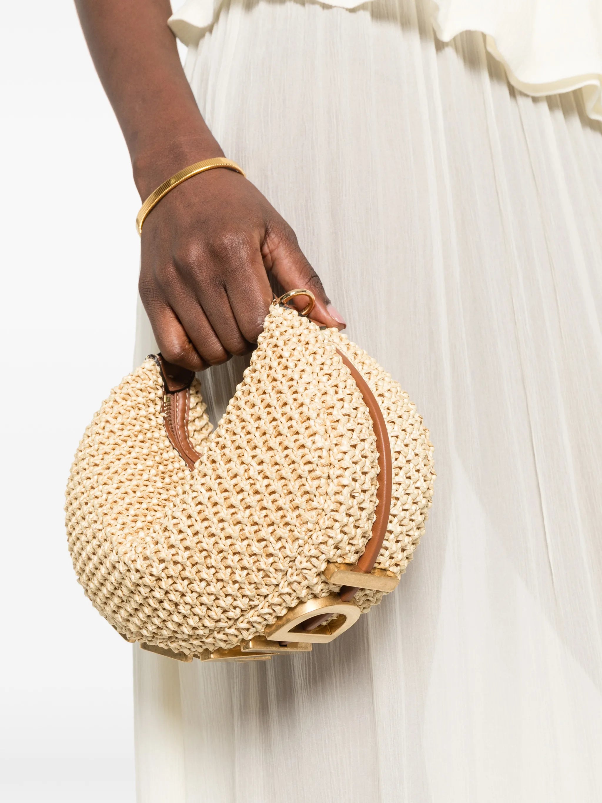 mini Fendigraph raffia tote bag