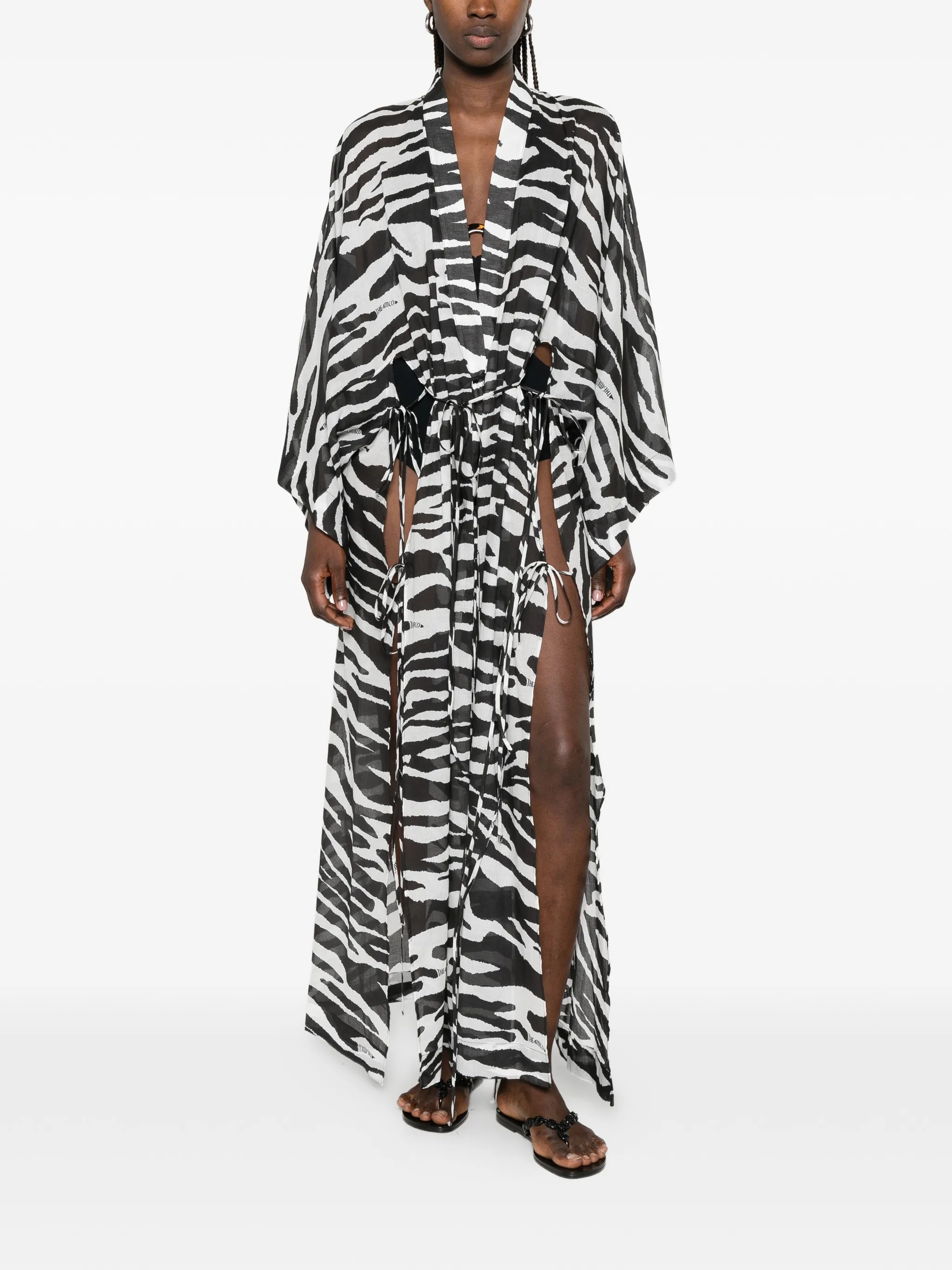 zebra-print semi-sheer kaftan