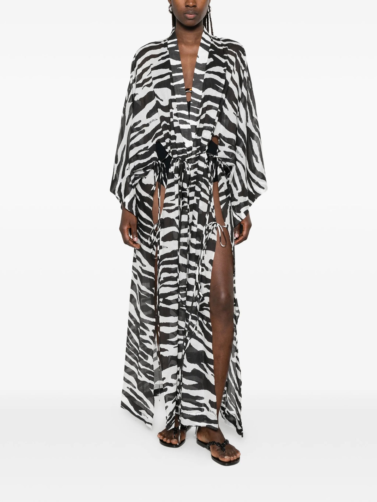 zebra-print semi-sheer kaftan