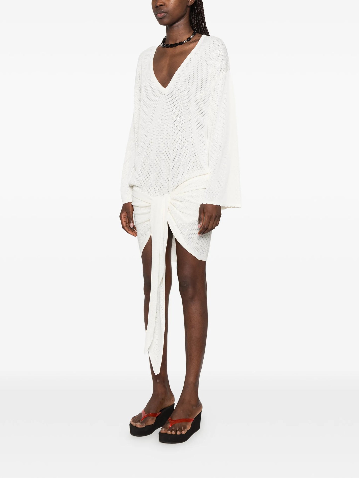 knot-detail V-neck mini dress