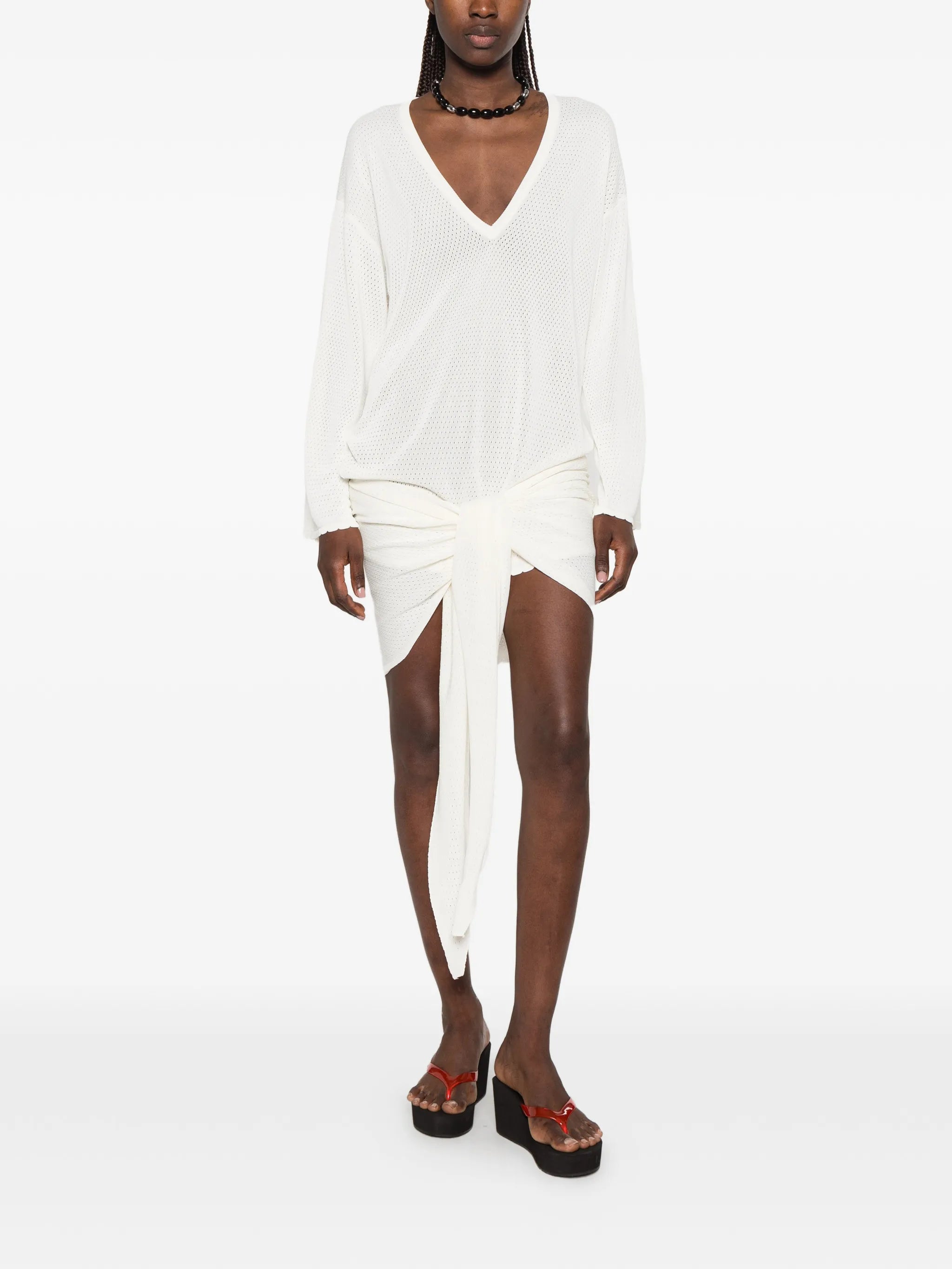 knot-detail V-neck mini dress