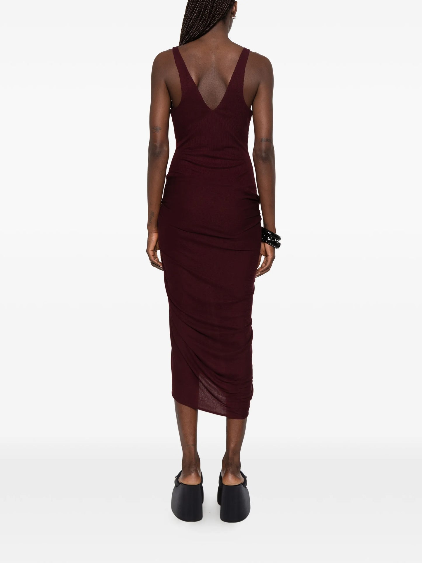 ruched V-neck midi dress