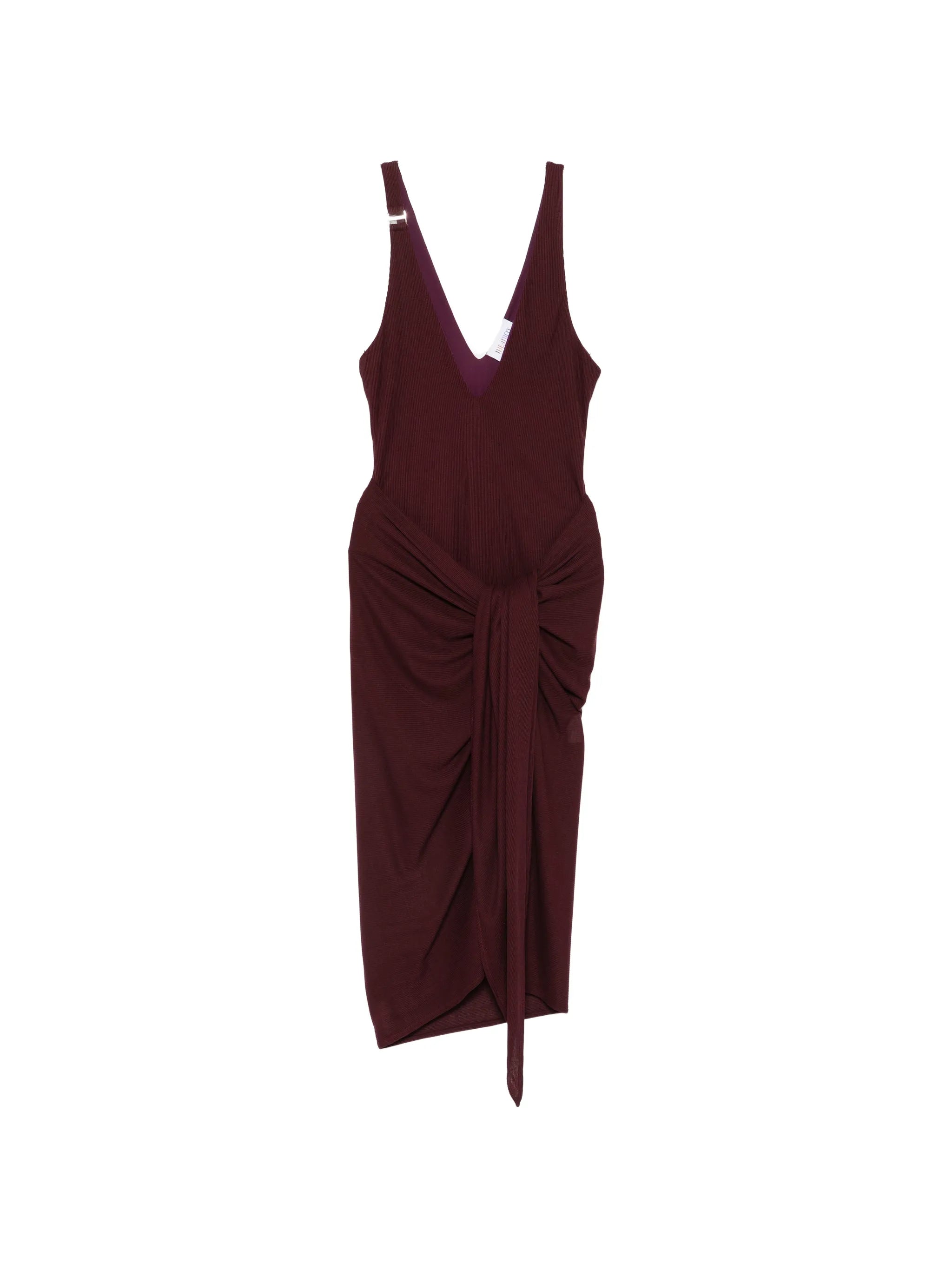 ruched V-neck midi dress