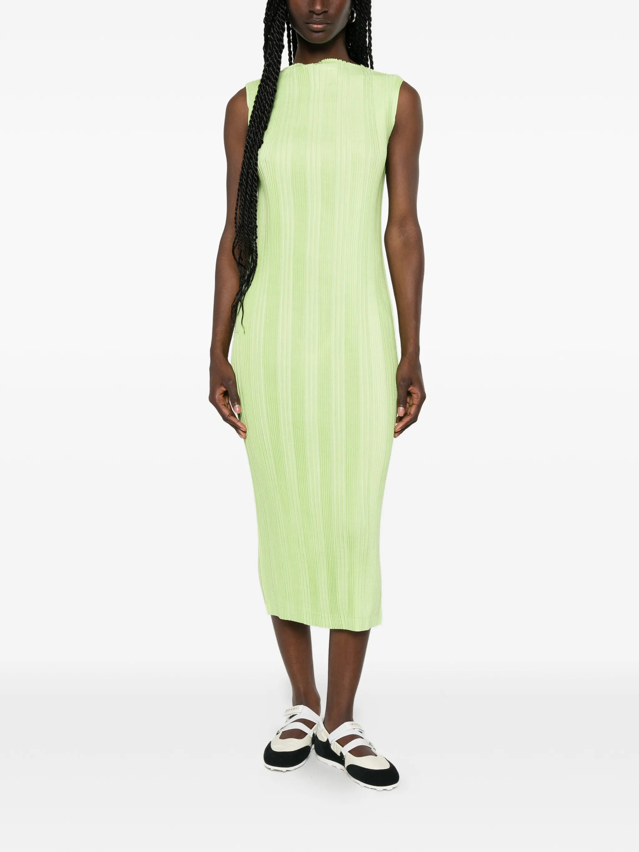 pleated sleeveless mini dress