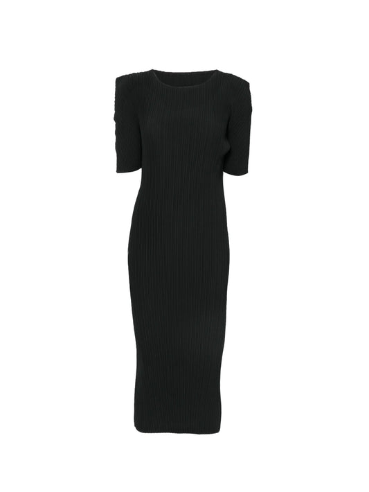 box-shoulder pleats midi dress