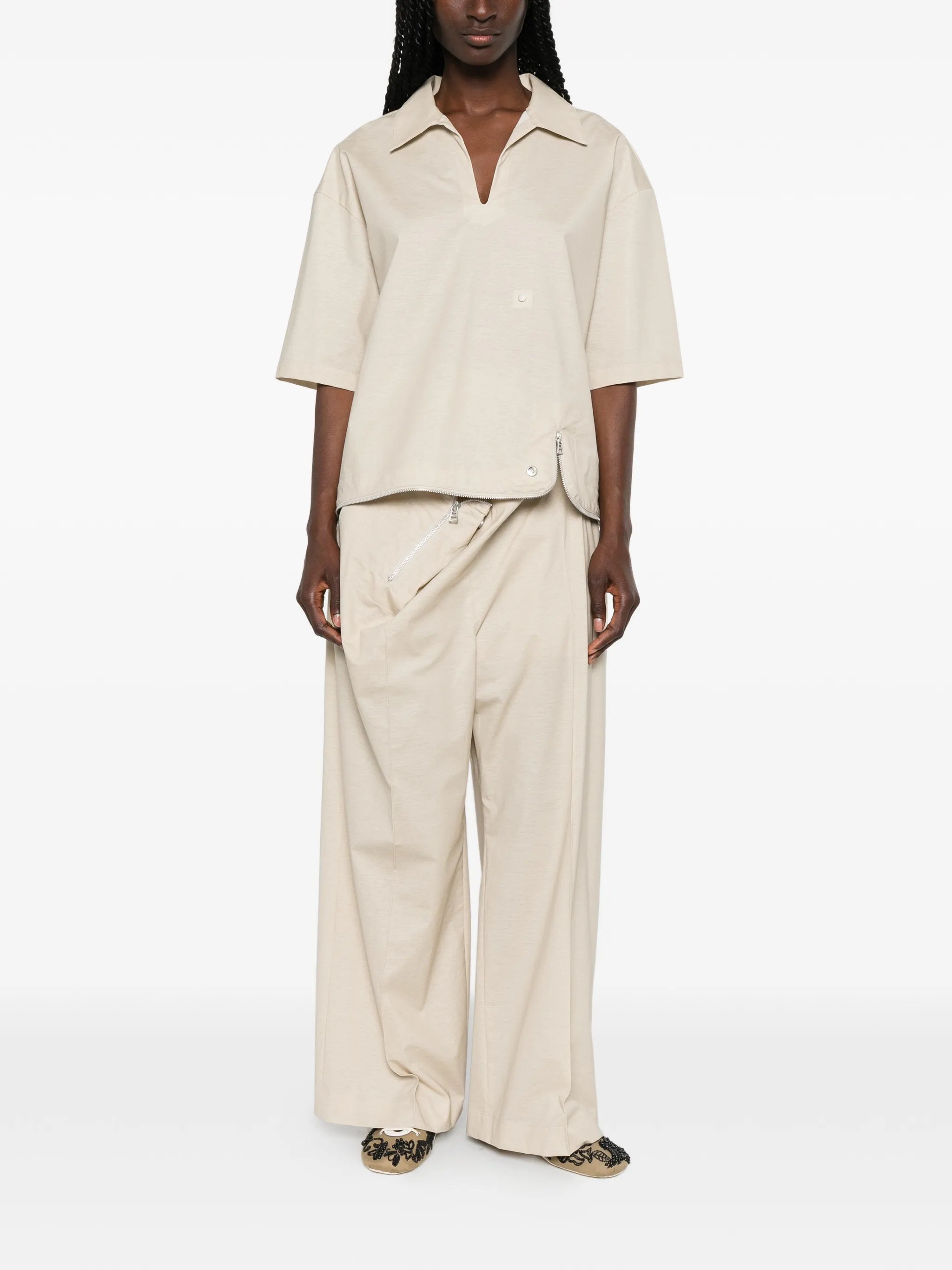 zip-detail trousers