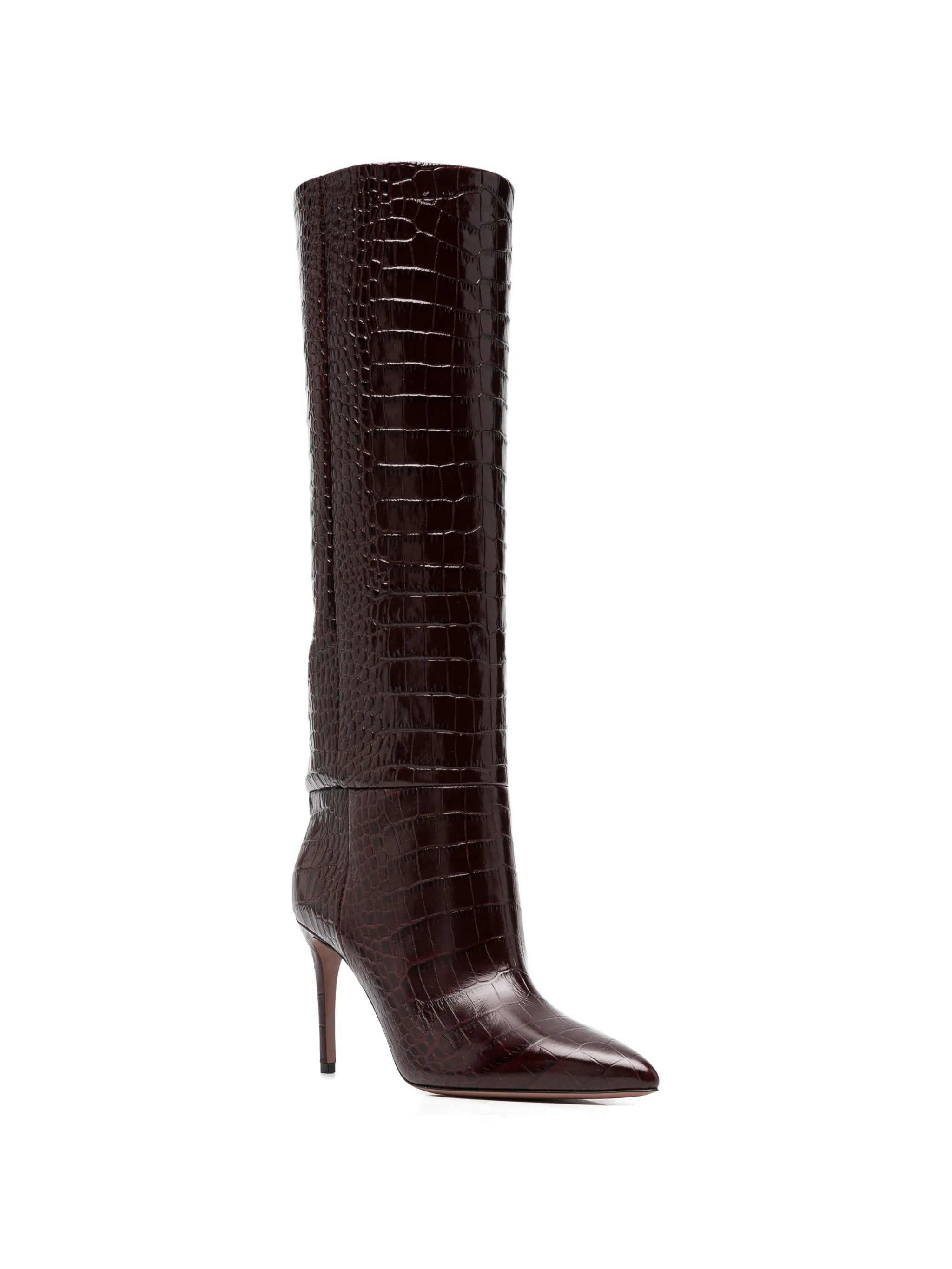 croc-effect knee-high boots