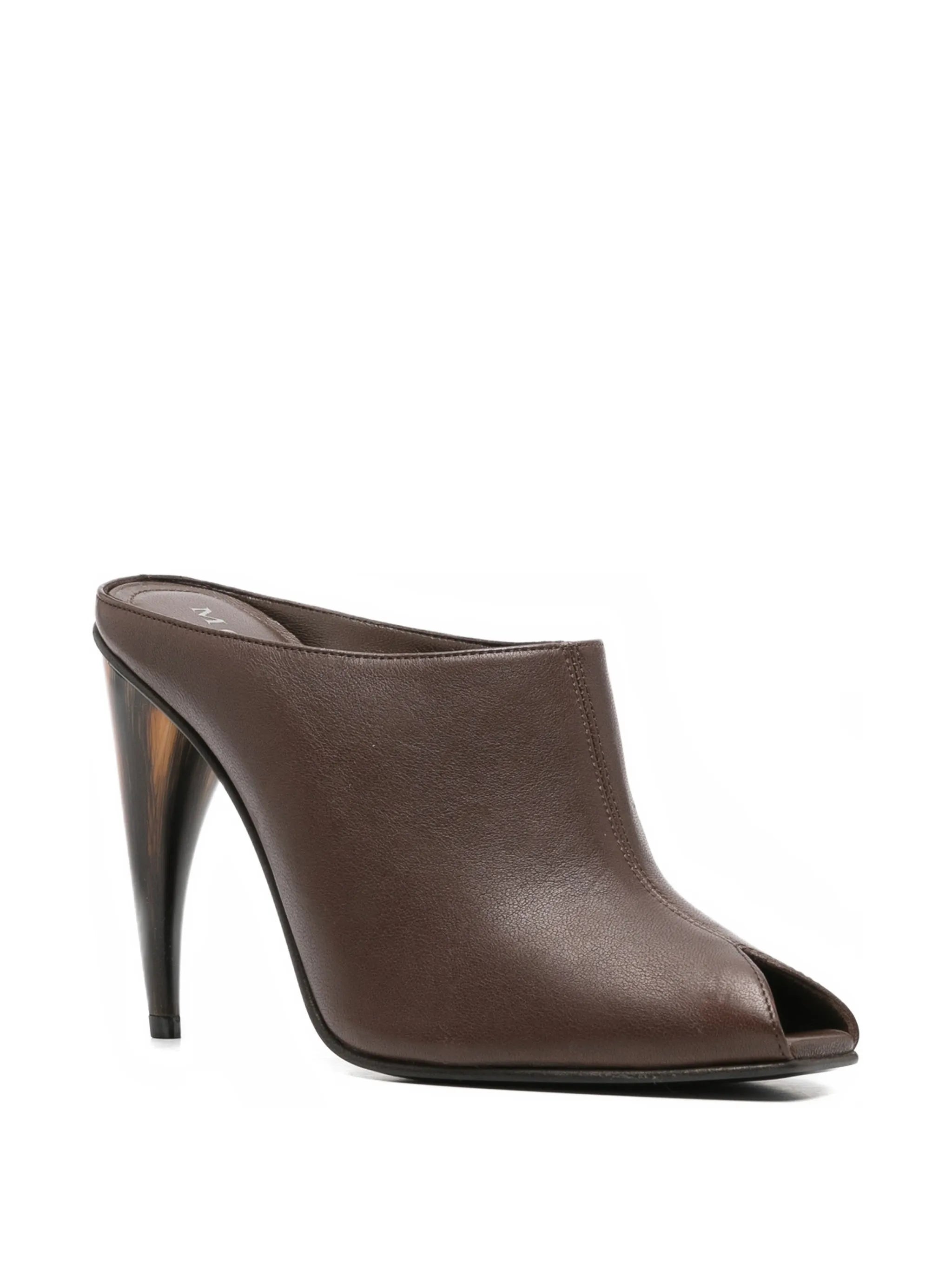peep-toe leather mules