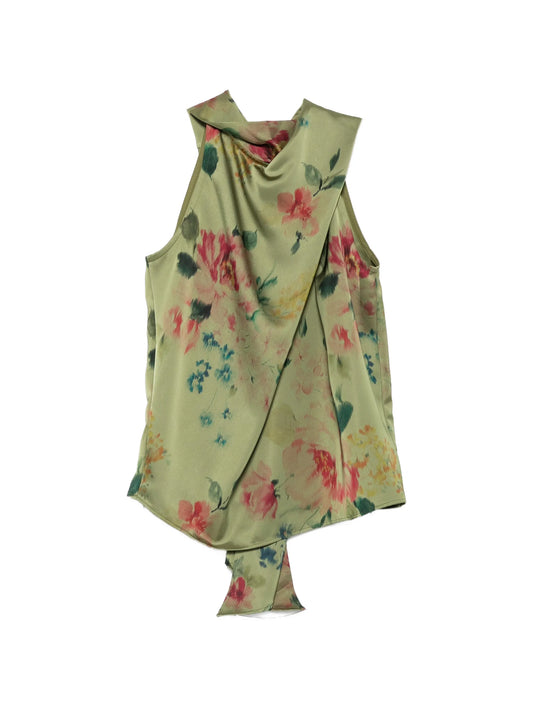 floral-print draped blouse
