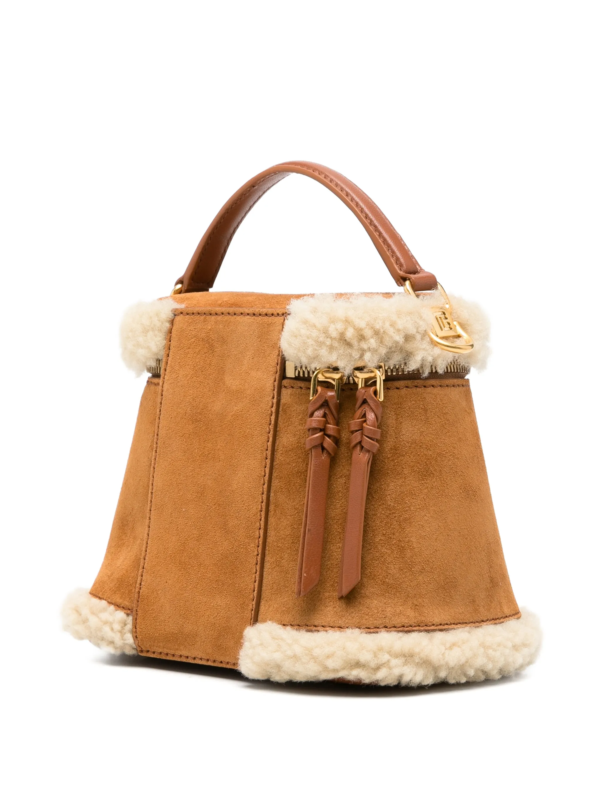 Pulse Vanity shearling-trim top handle bag