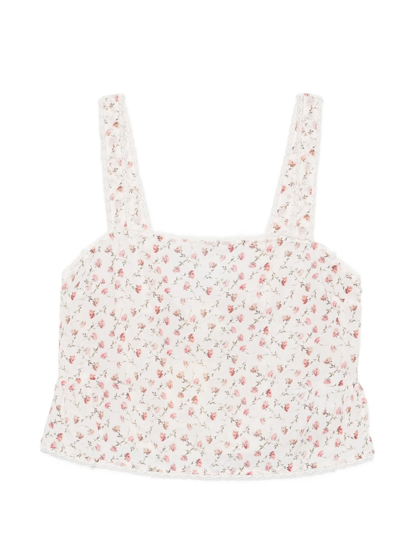 Charlotte floral-print lace-trim cotton tank top