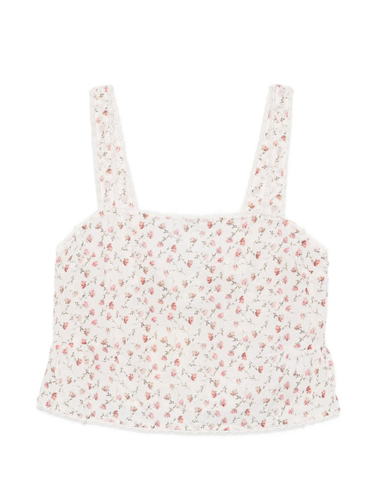Charlotte floral-print lace-trim cotton tank top
