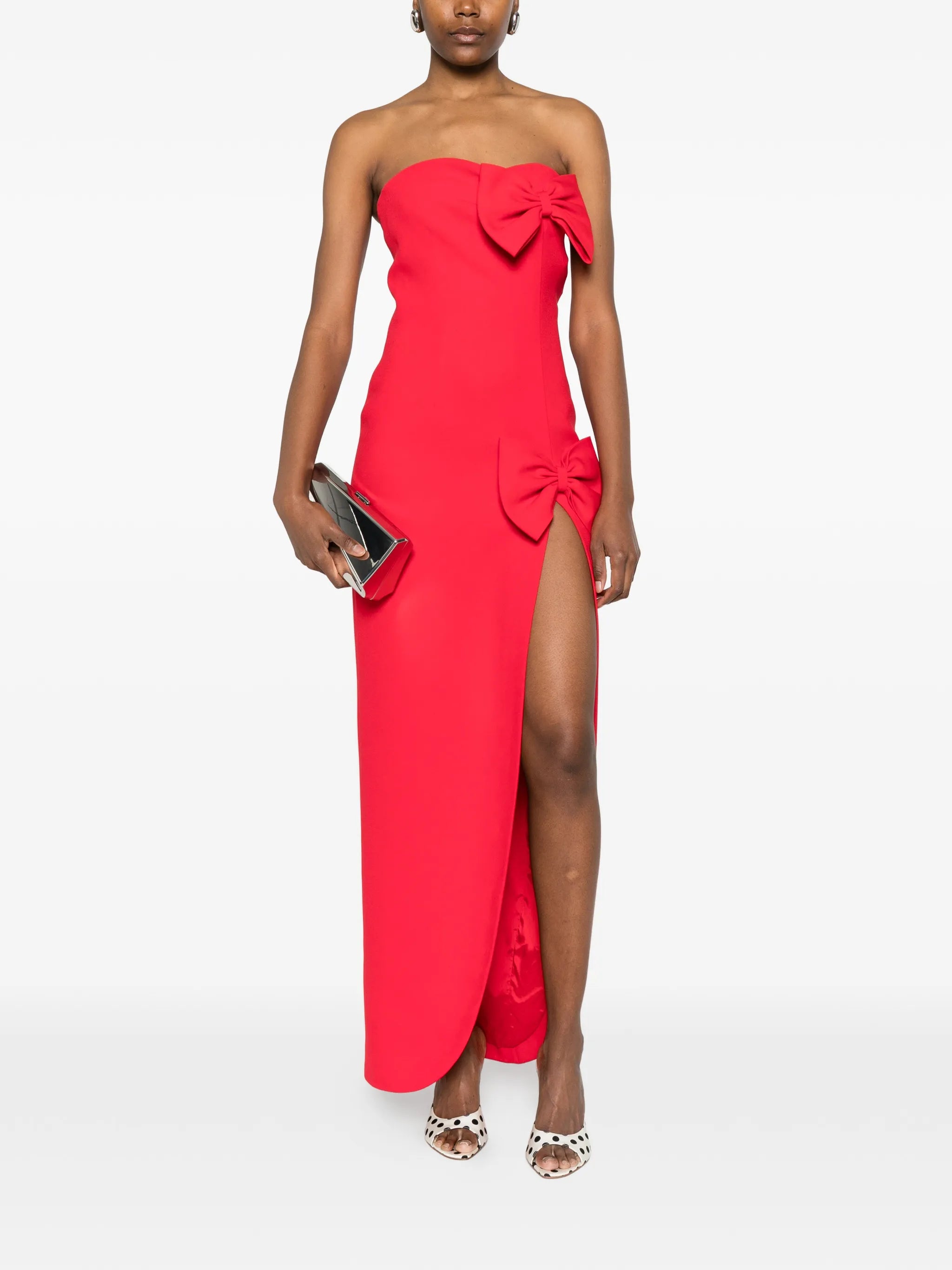 bow-embellishment slit-detail maxi dress