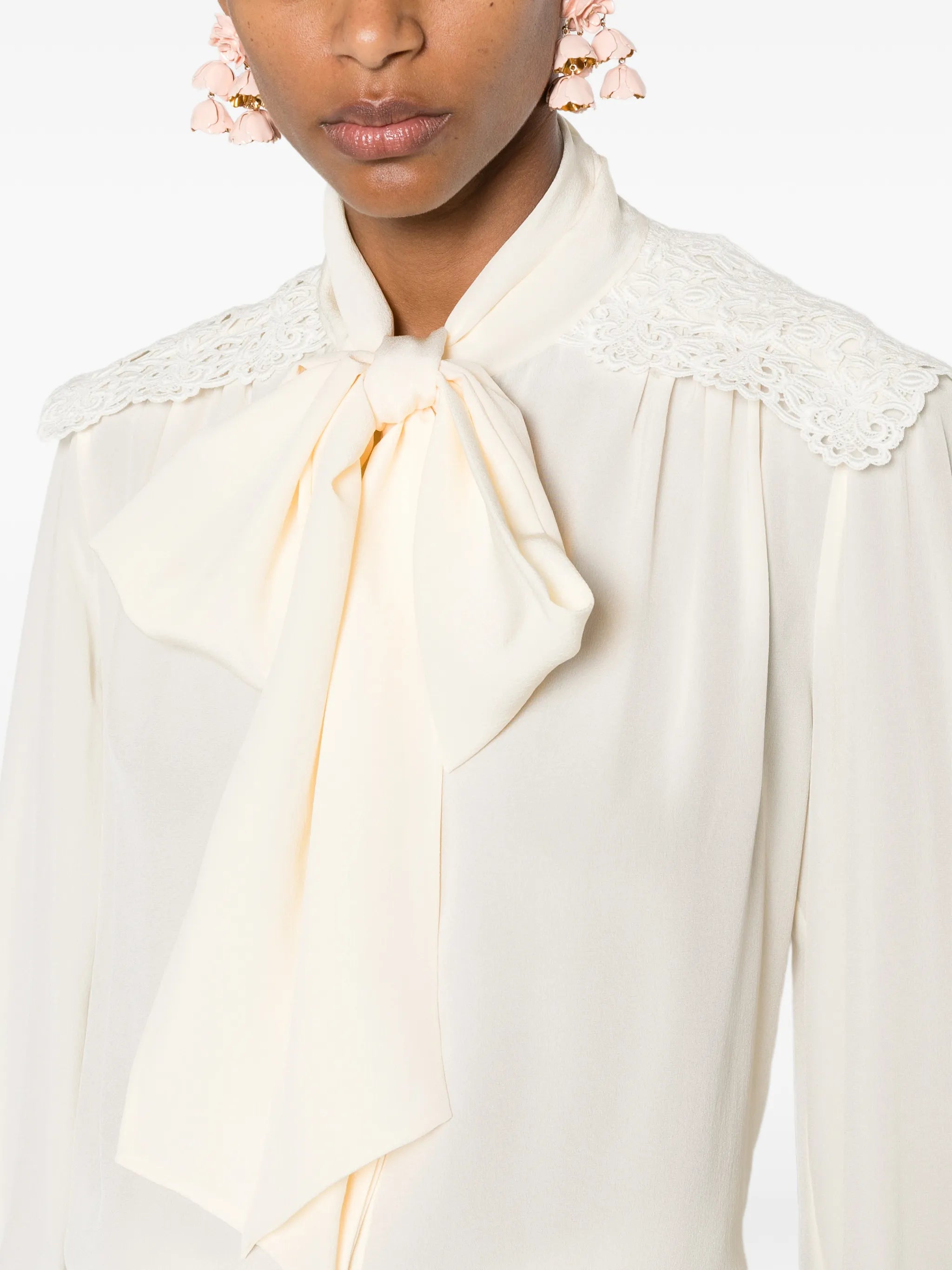 lace-trimmed pussy-bow blouse